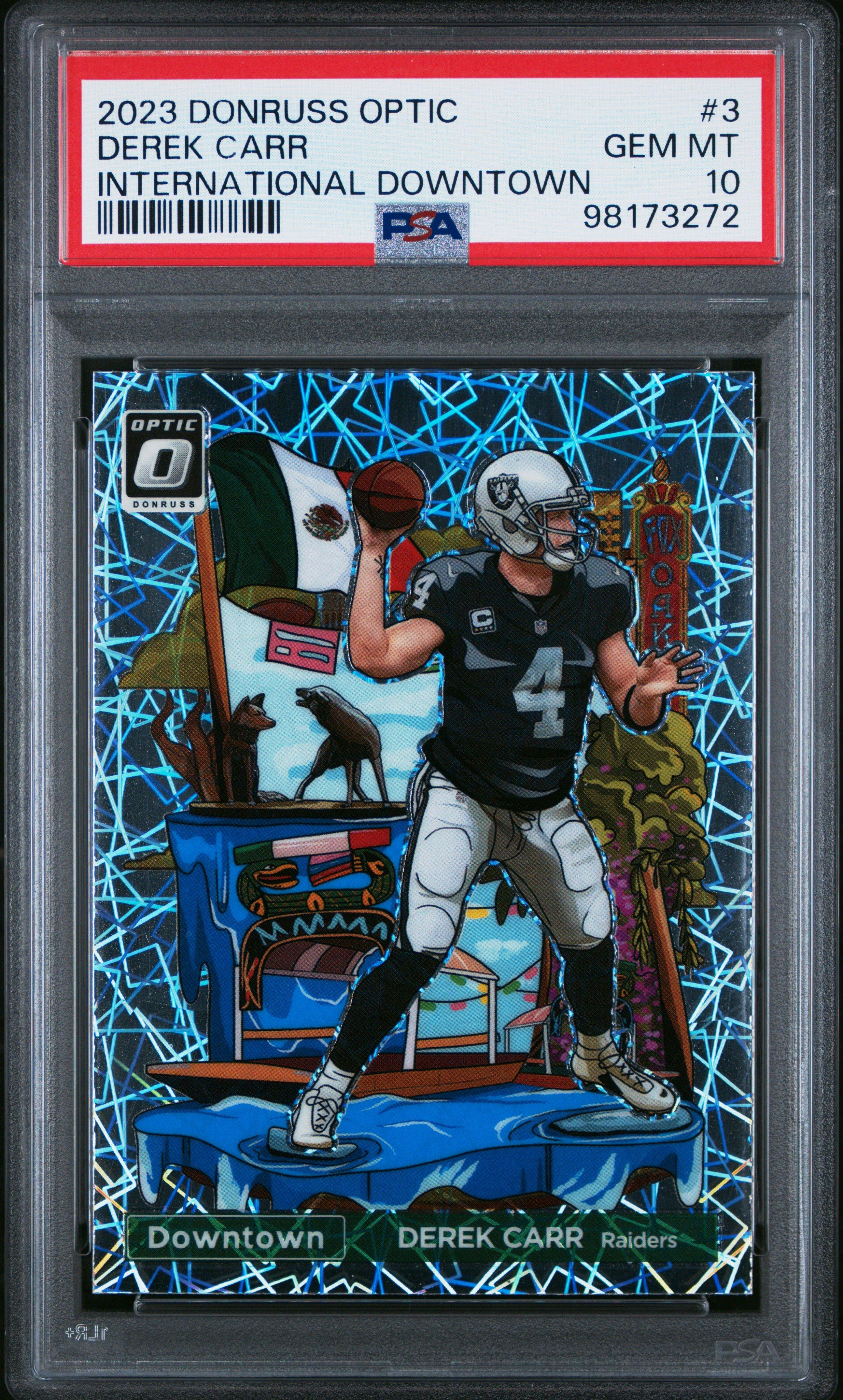 2023 Panini Donruss Optic International Downtown 3 Derek Carr PSA 10