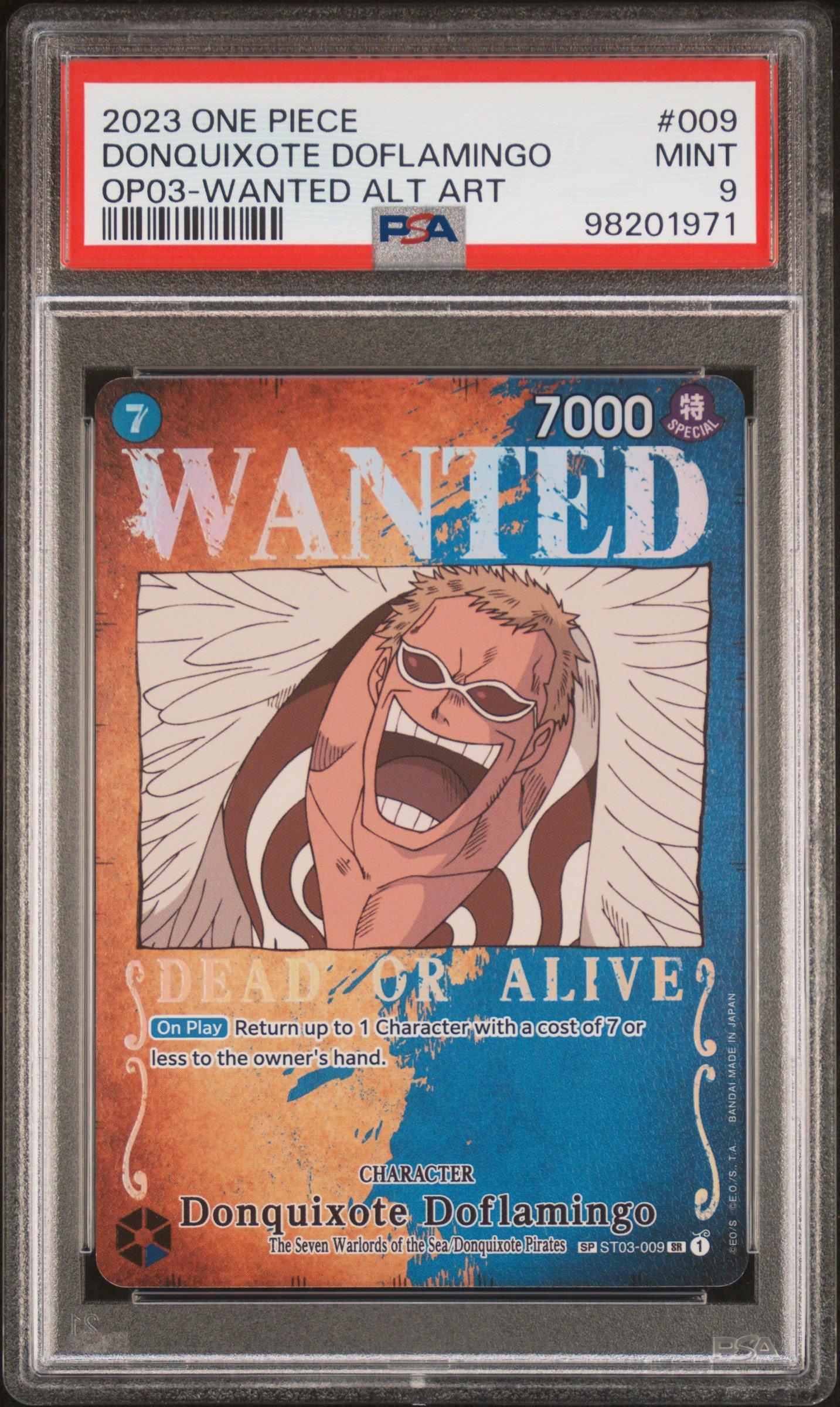 2023 One Piece Op03-pillars Of Strength 009 Donquixote Doflamingo Wanted Alternate Art PSA 9