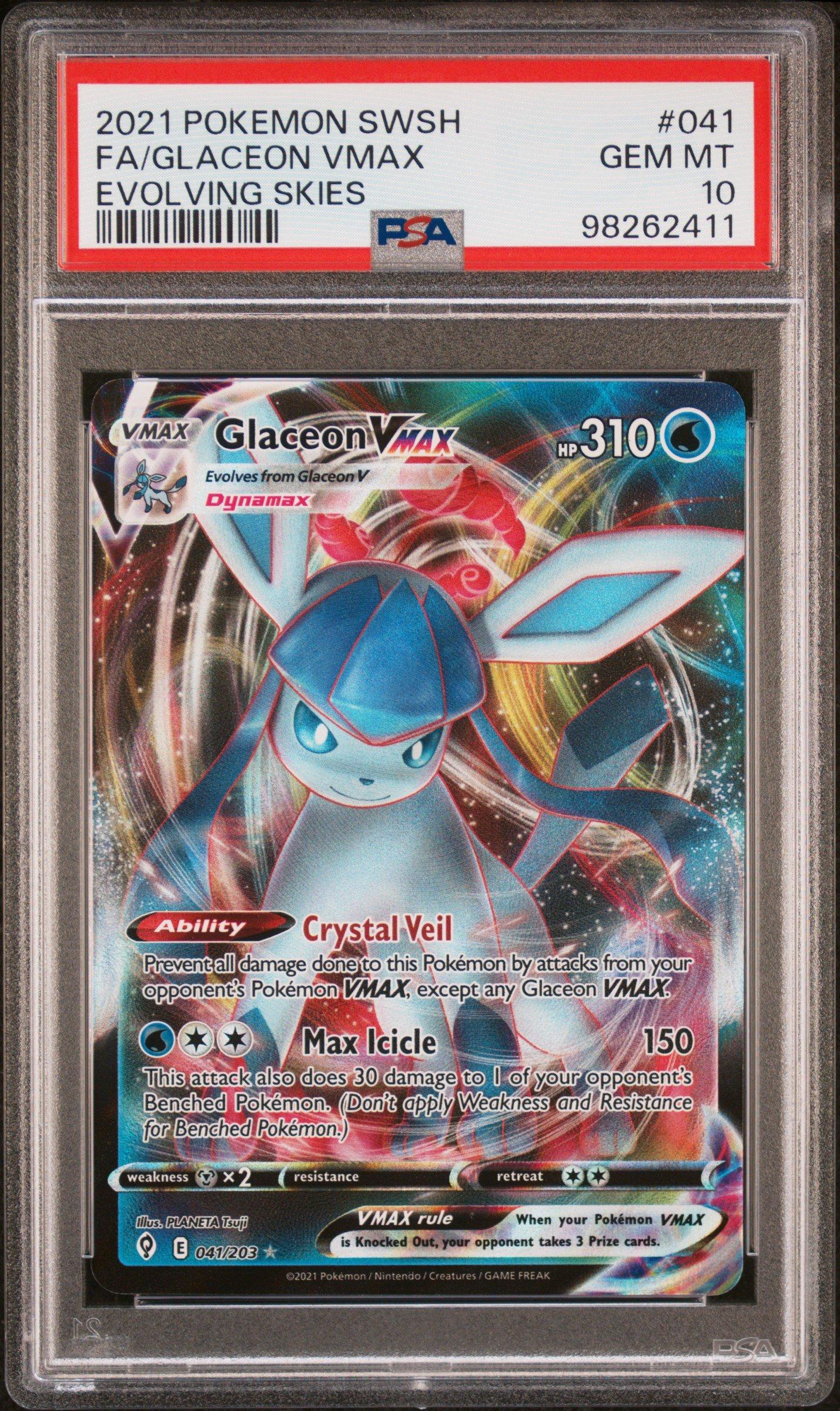 2021 Pokemon Sword & Shield Evolving Skies 041 Full Art/glaceon Vmax PSA 10