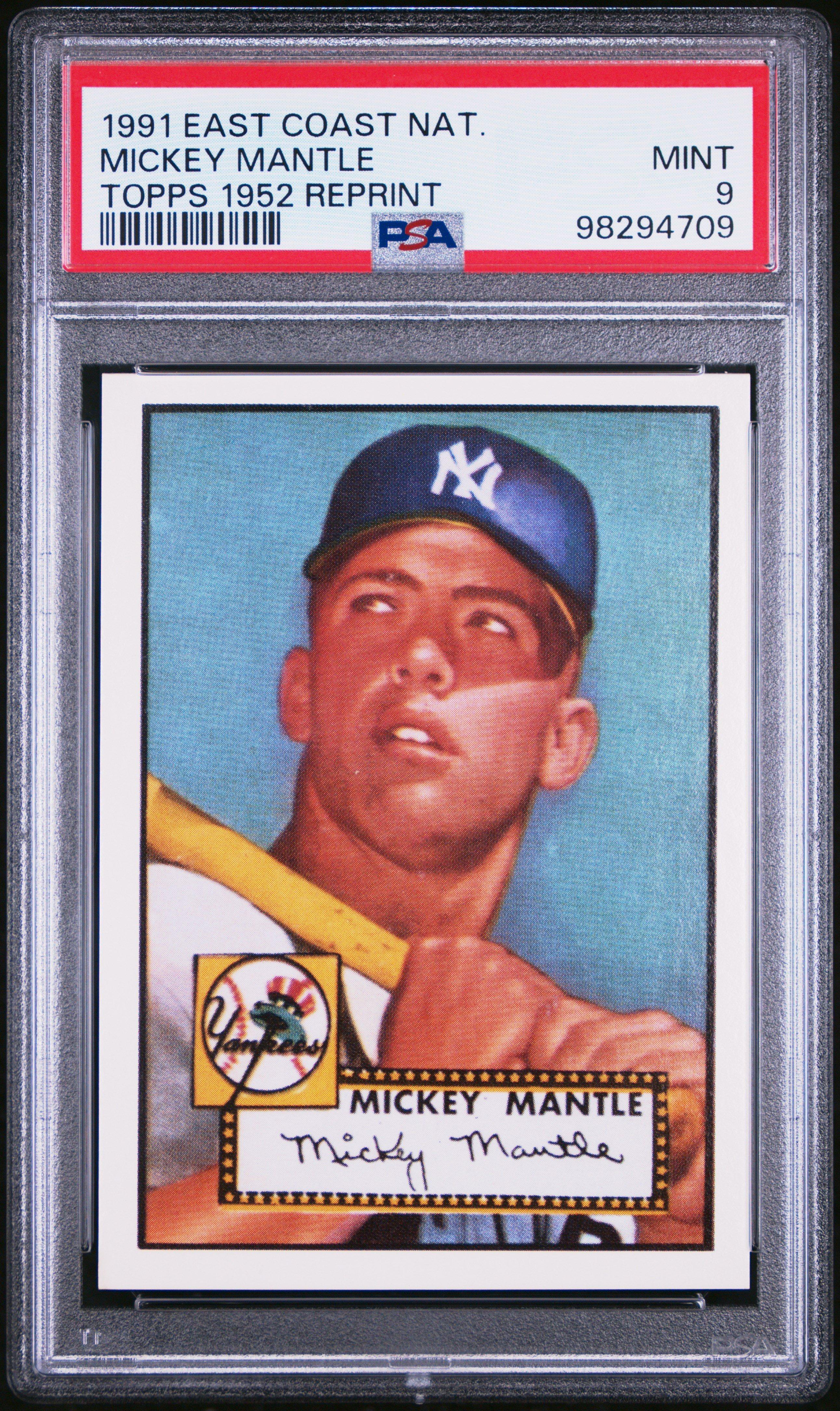 1991 Topps East Coast National Reprint Mickey Mantle Topps 1952 Reprint PSA 9