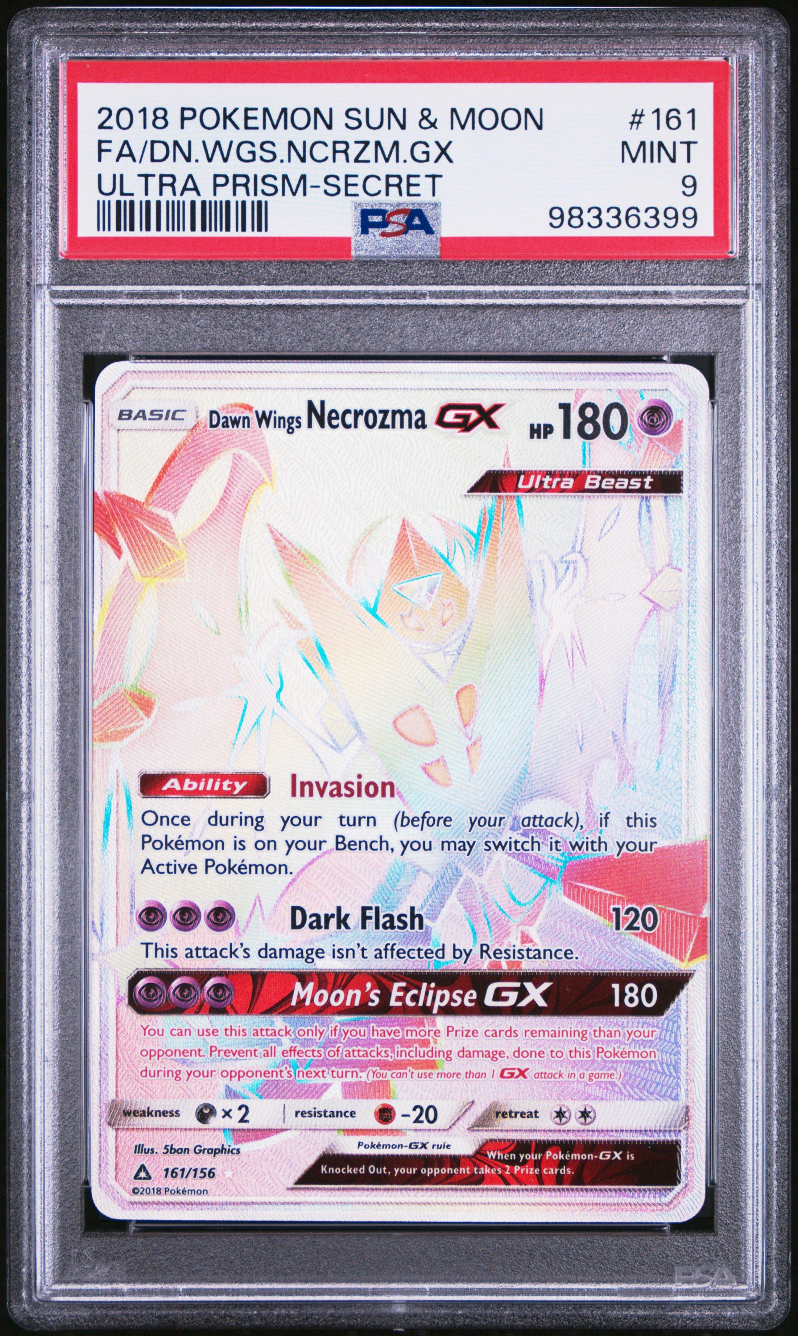 2018 Pokemon Sun & Moon Ultra Prism 161 Full Art/dawn Wings Necrozma Gx Secret PSA 9