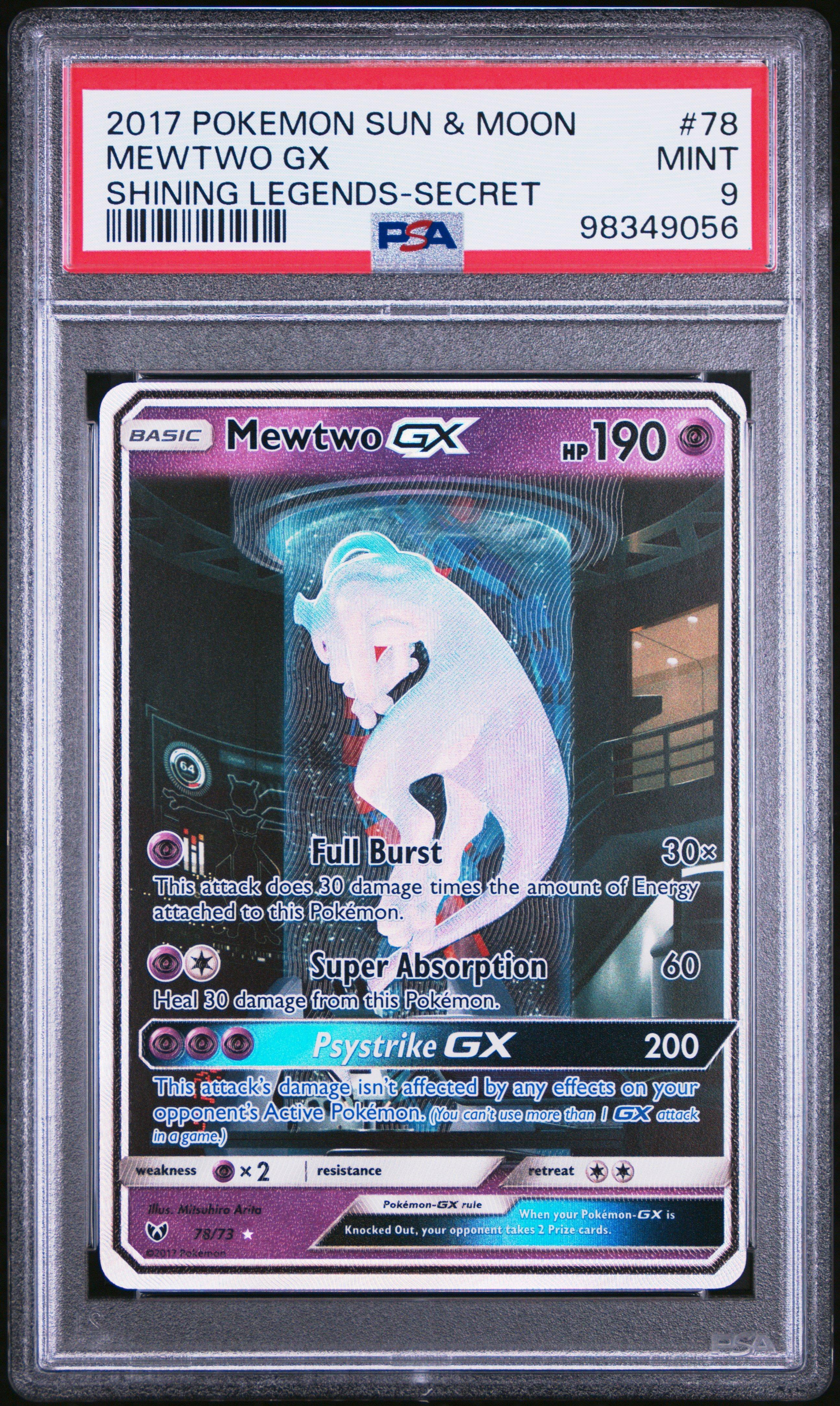 2017 Pokemon Sun & Moon Shining Legends 78 Mewtwo Gx Secret PSA 9