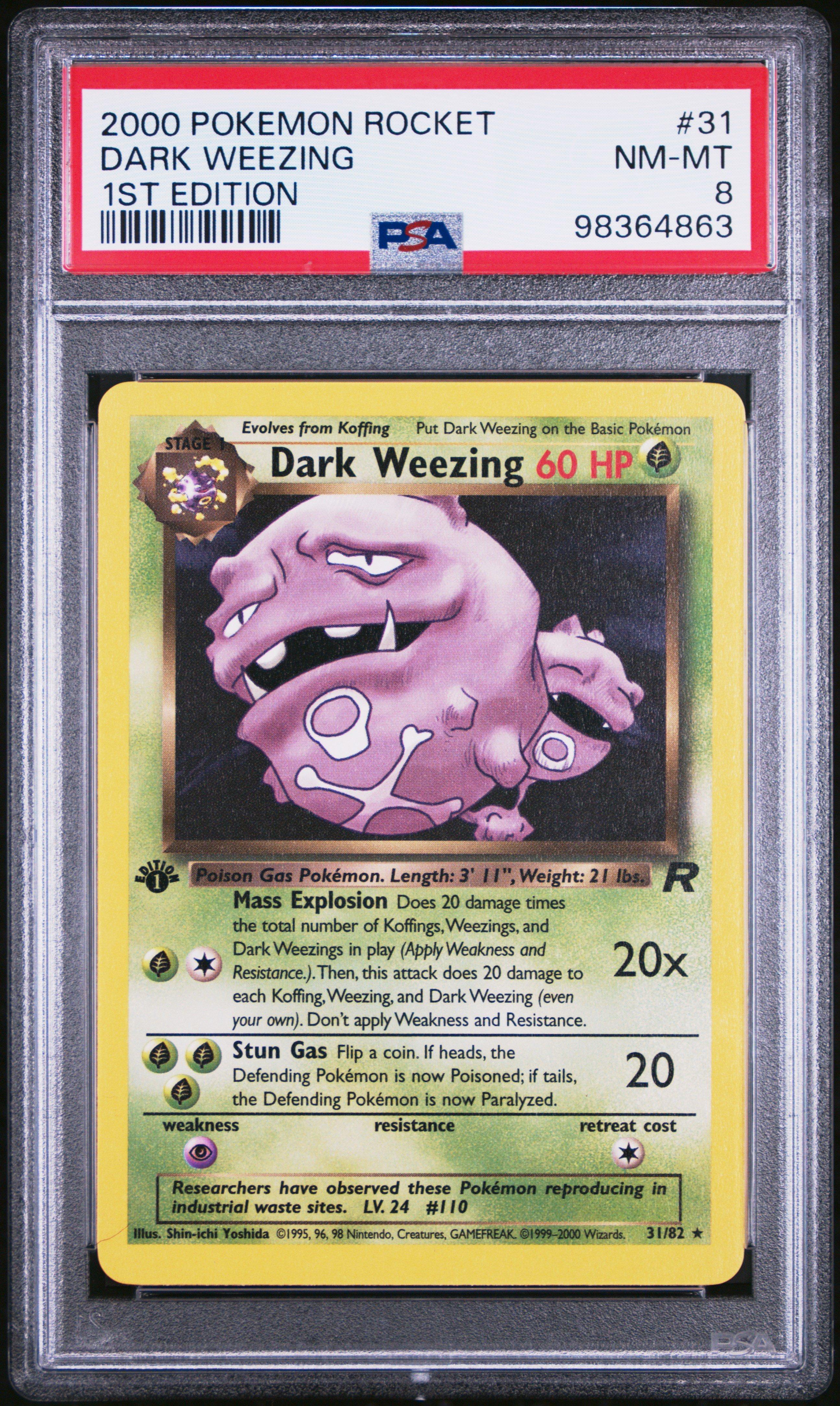 2000 Pokemon Rocket 31 Dark Weezing 1st Edition PSA 8 Graded Card