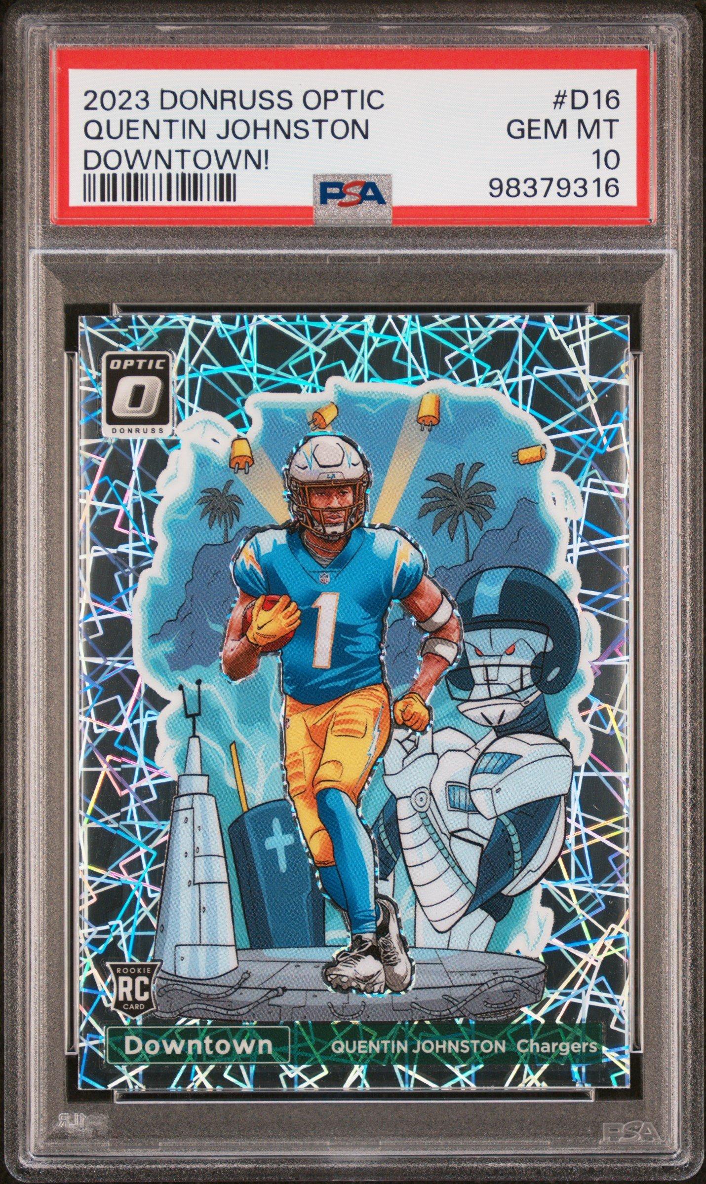 2023 Panini Donruss Optic Downtown! D16 Quentin Johnston PSA 10
