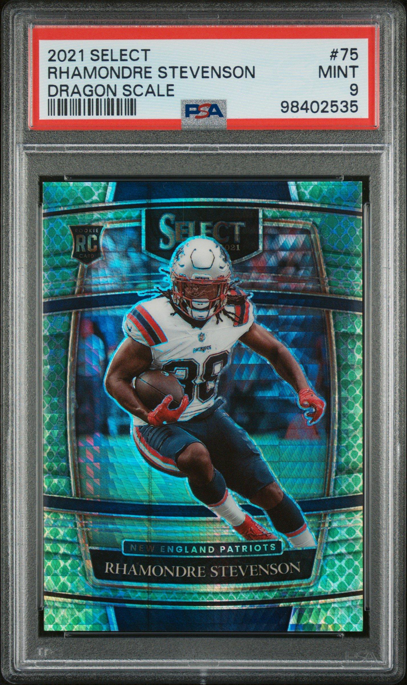 2021 Panini Select 75 Rhamondre Stevenson Dragon Scale PSA 9