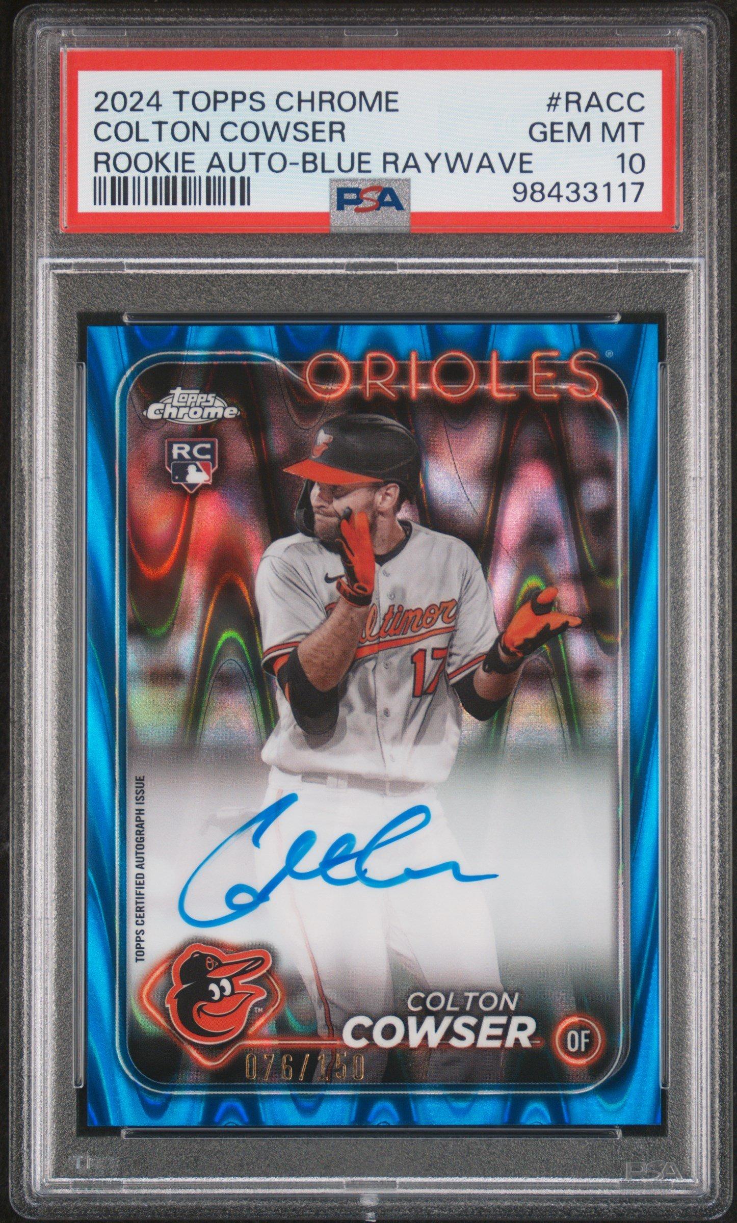 2024 Topps Chrome Rookie Autographs Racc Colton Cowser Blue Raywave PSA 10