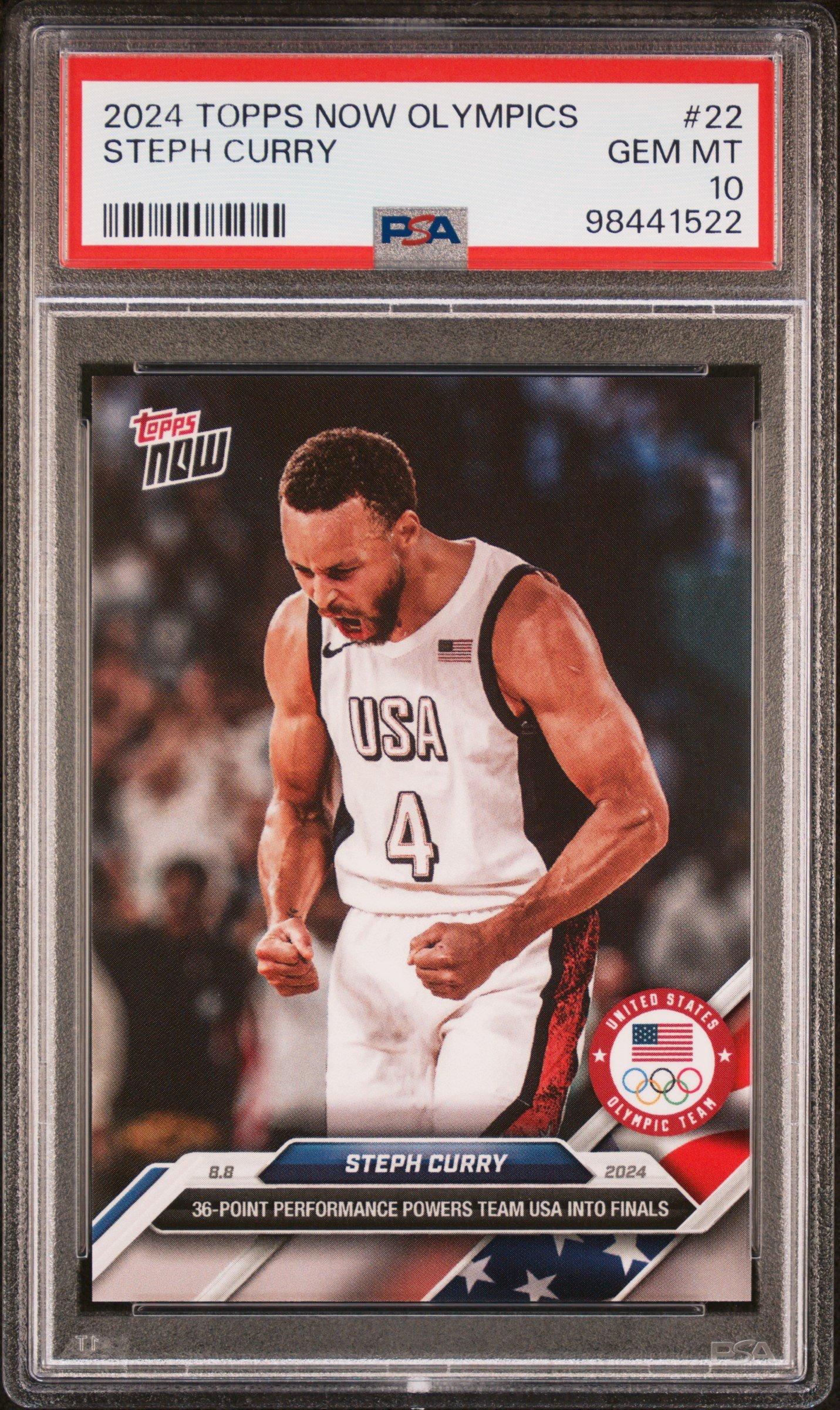 2024 Topps Now Olympic Games 22 Steph Curry PSA 10 Graded Card