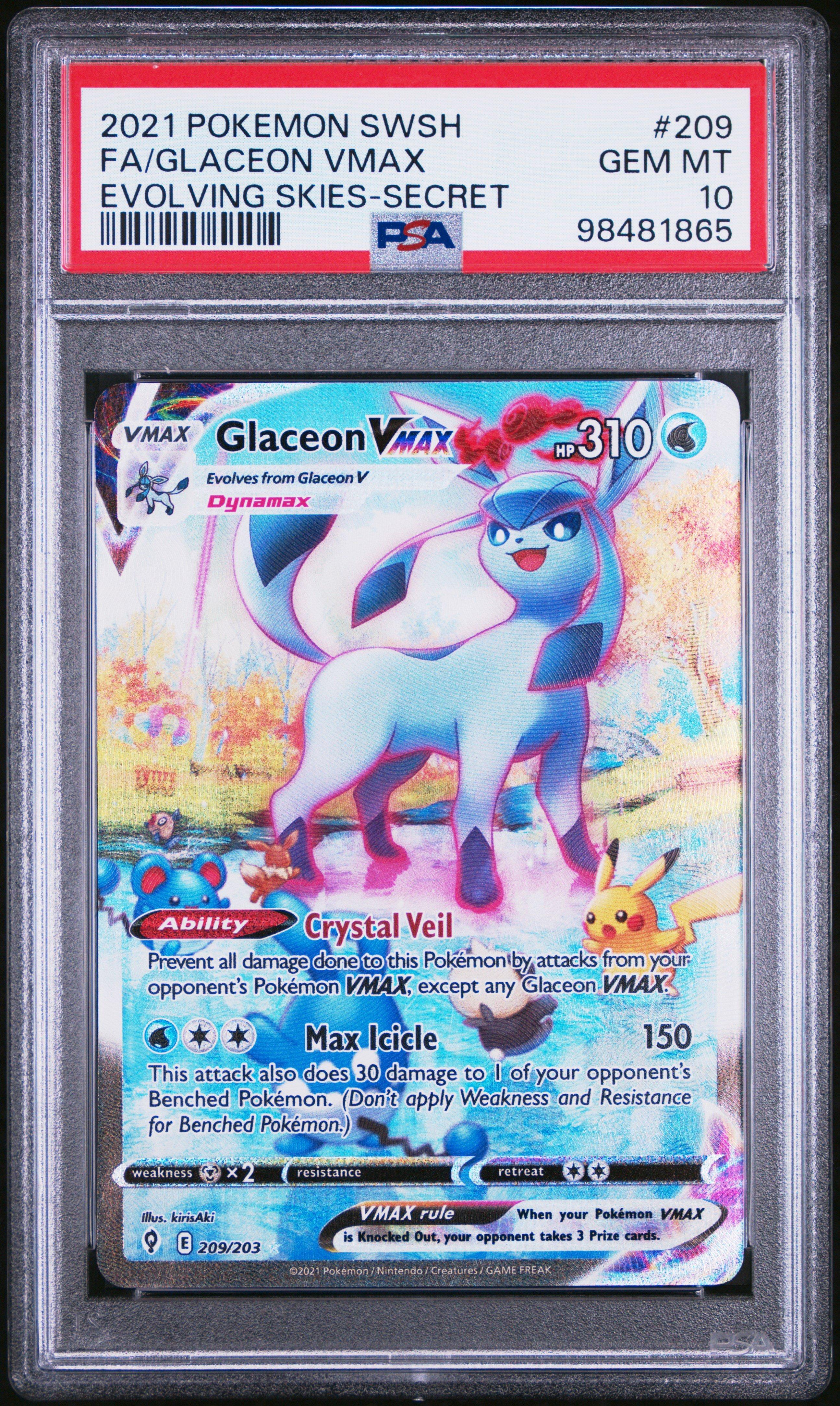 2021 Pokemon Sword & Shield Evolving Skies 209 Full Art/glaceon Vmax Secret PSA 10