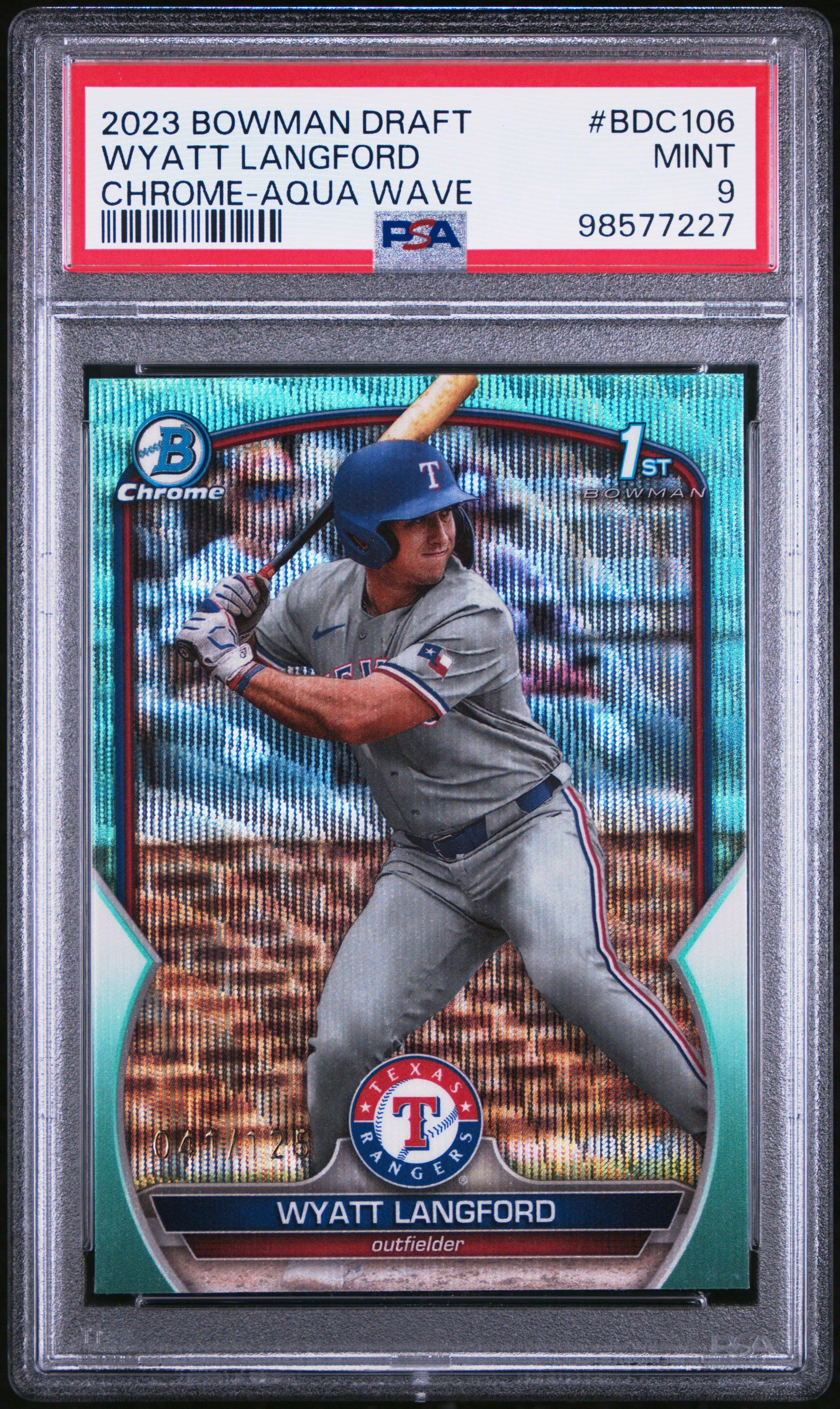 2023 Bowman Draft Bdc106 Wyatt Langford Chrome-aqua Wave PSA 9