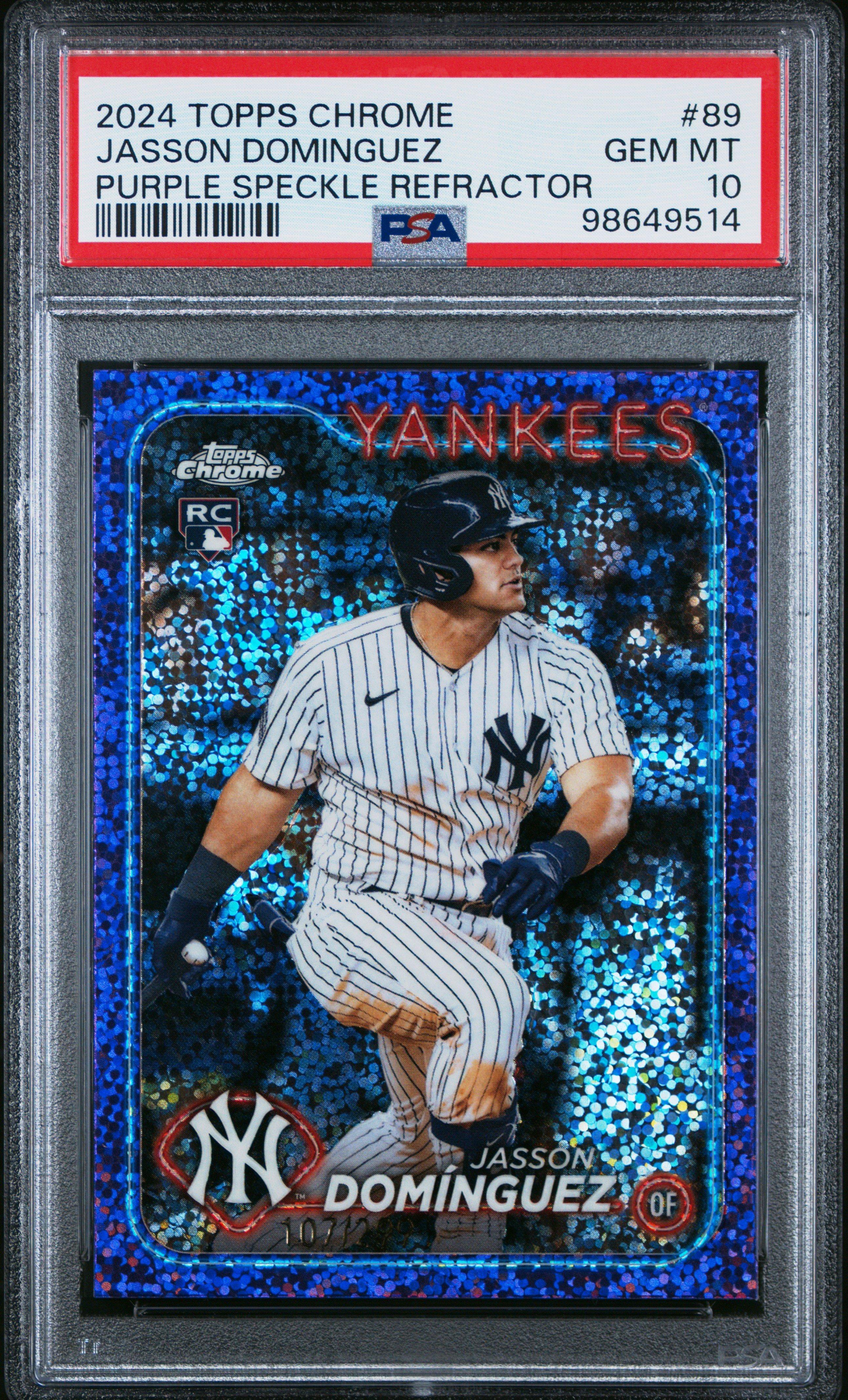 2024 Topps Chrome 89 Jasson Dominguez Purple Speckle Refractor PSA 10