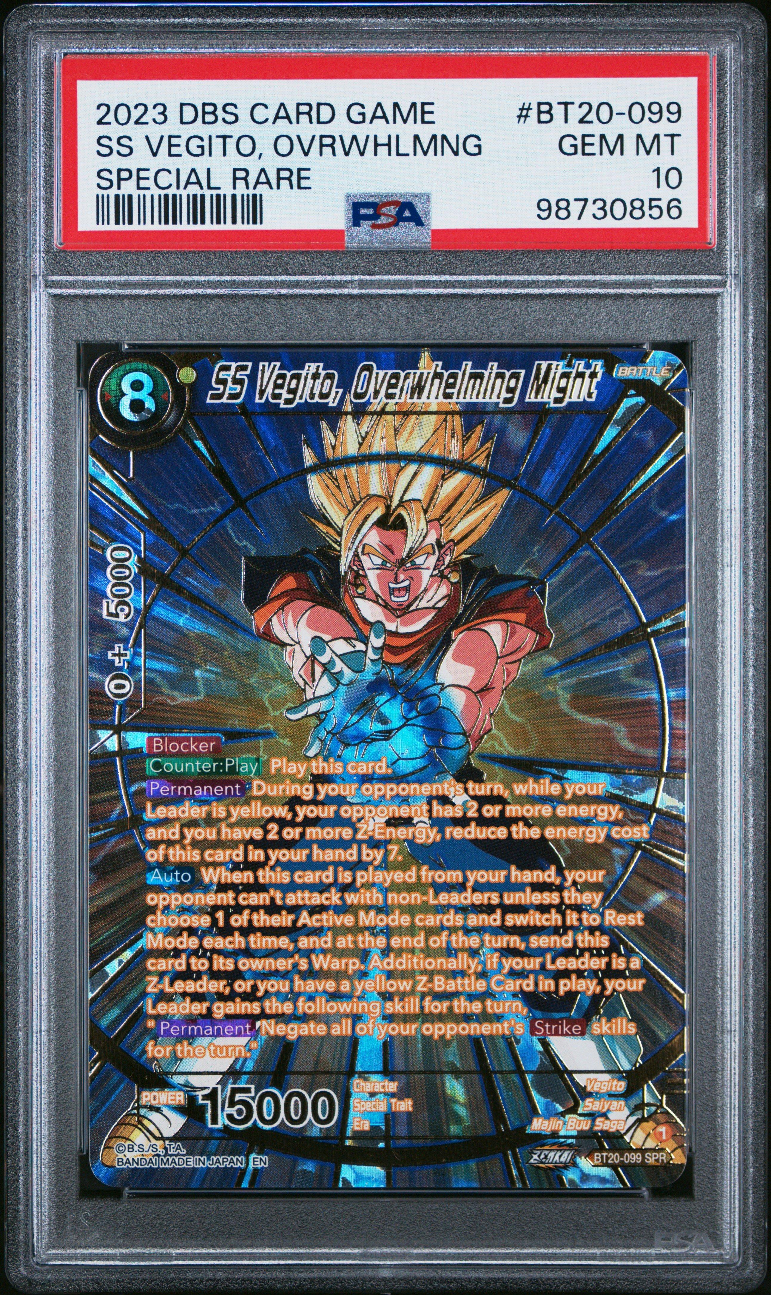 2023 Dragon Ball Super Card Game Series 20 Power Absorbed Bt20-099 Ss Vegito, Overwhelming Might Special Rare PSA 10