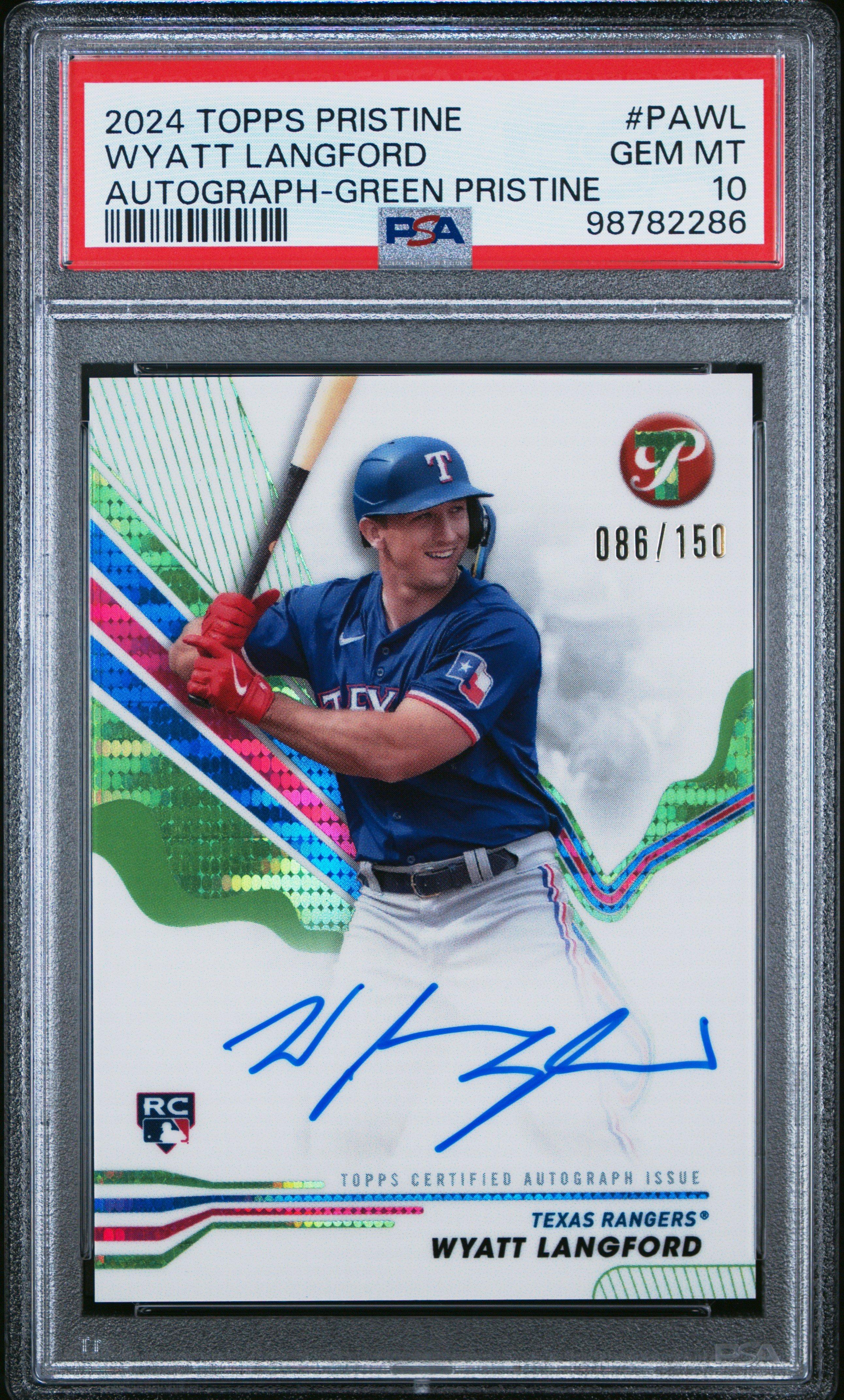 2024 Topps Pristine Pristine Autographs Pawl Wyatt Langford Green Pristine PSA 10