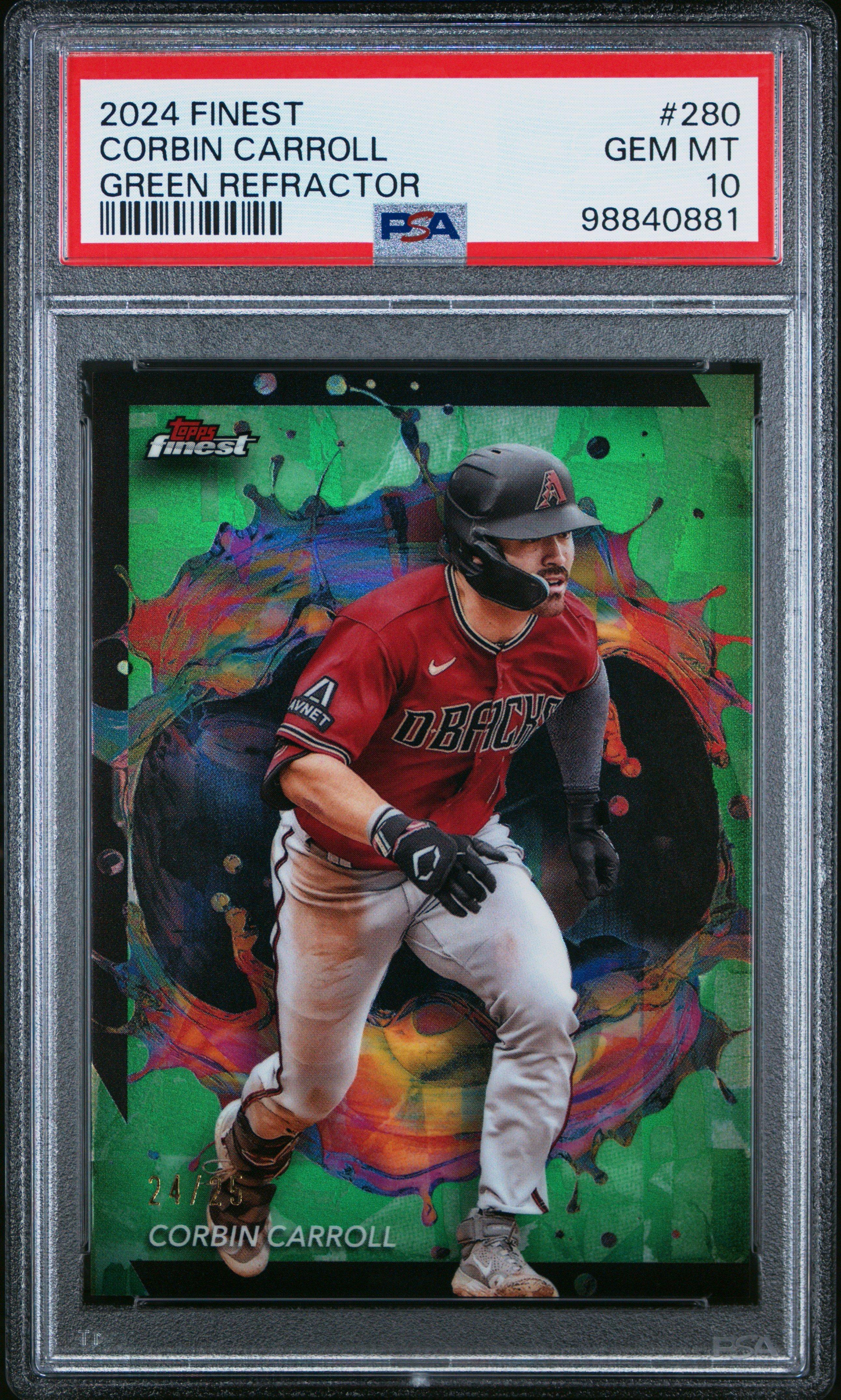 2024 Topps Finest 280 Corbin Carroll Green Refractor PSA 10