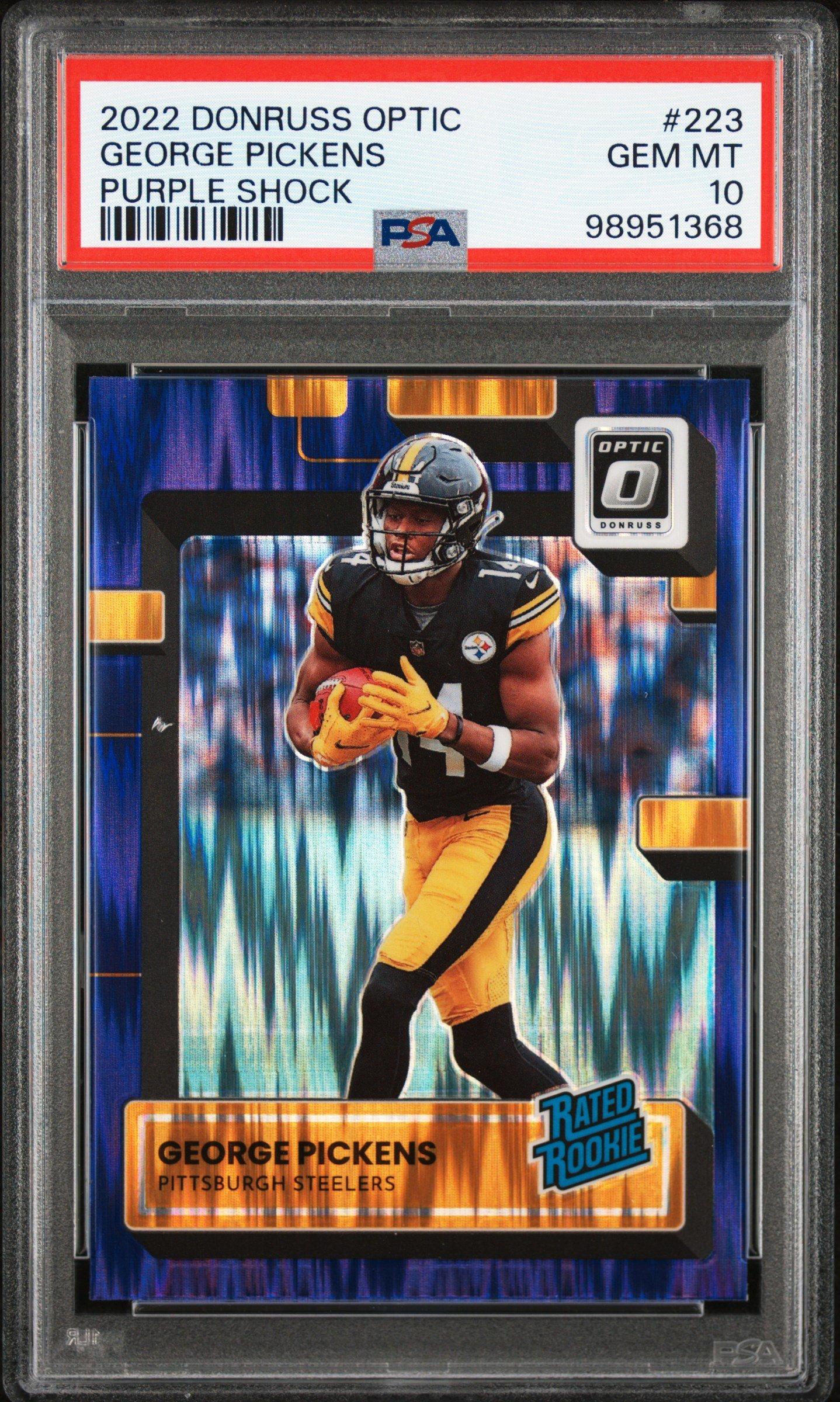 2022 Panini Donruss Optic 223 George Pickens Purple Shock PSA 10
