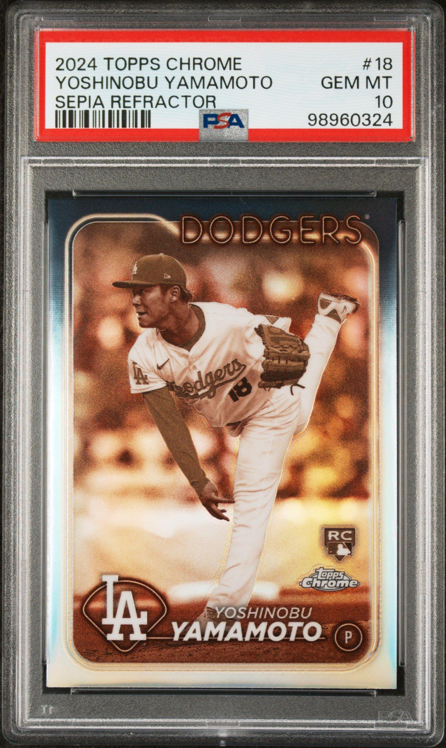 2024 Topps Chrome 18 Yoshinobu Yamamoto Sepia Refractor PSA 10