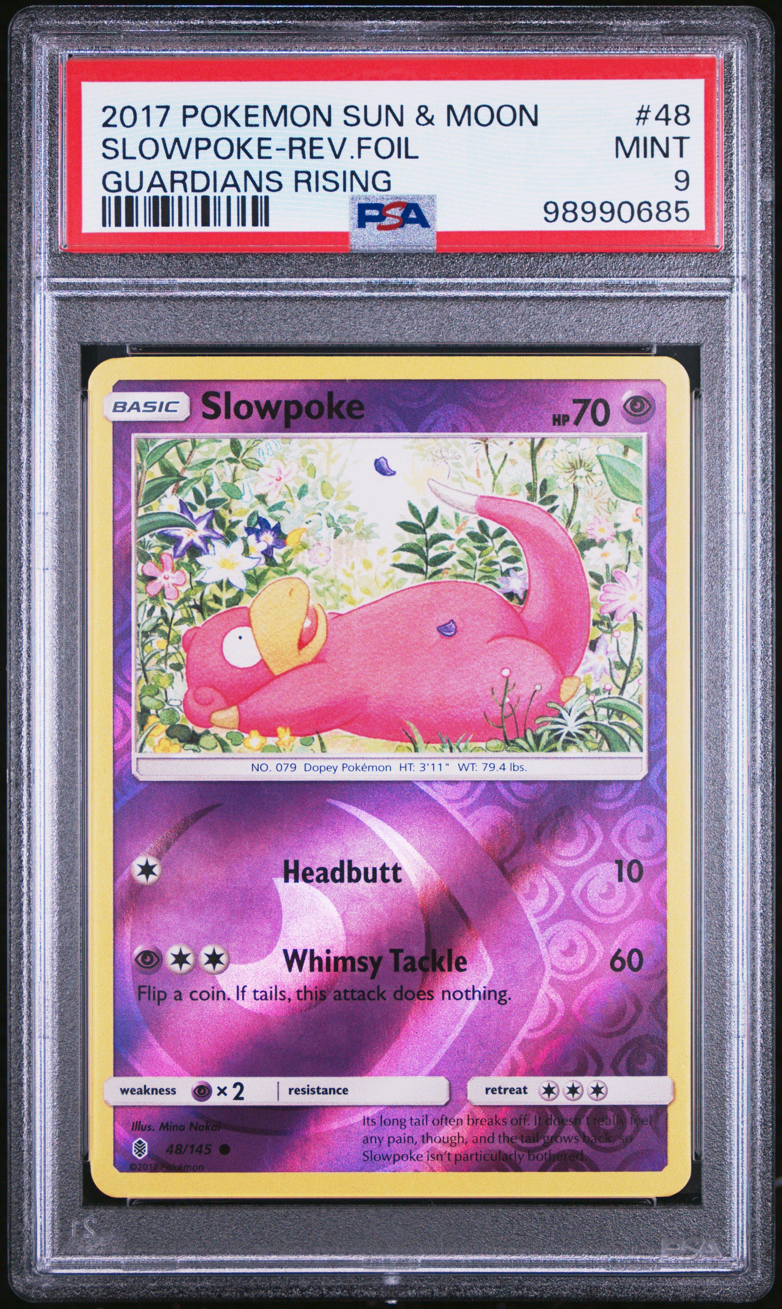 2017 Pokemon Sun & Moon Guardians Rising 48 Slowpoke-reverse Foil PSA 9