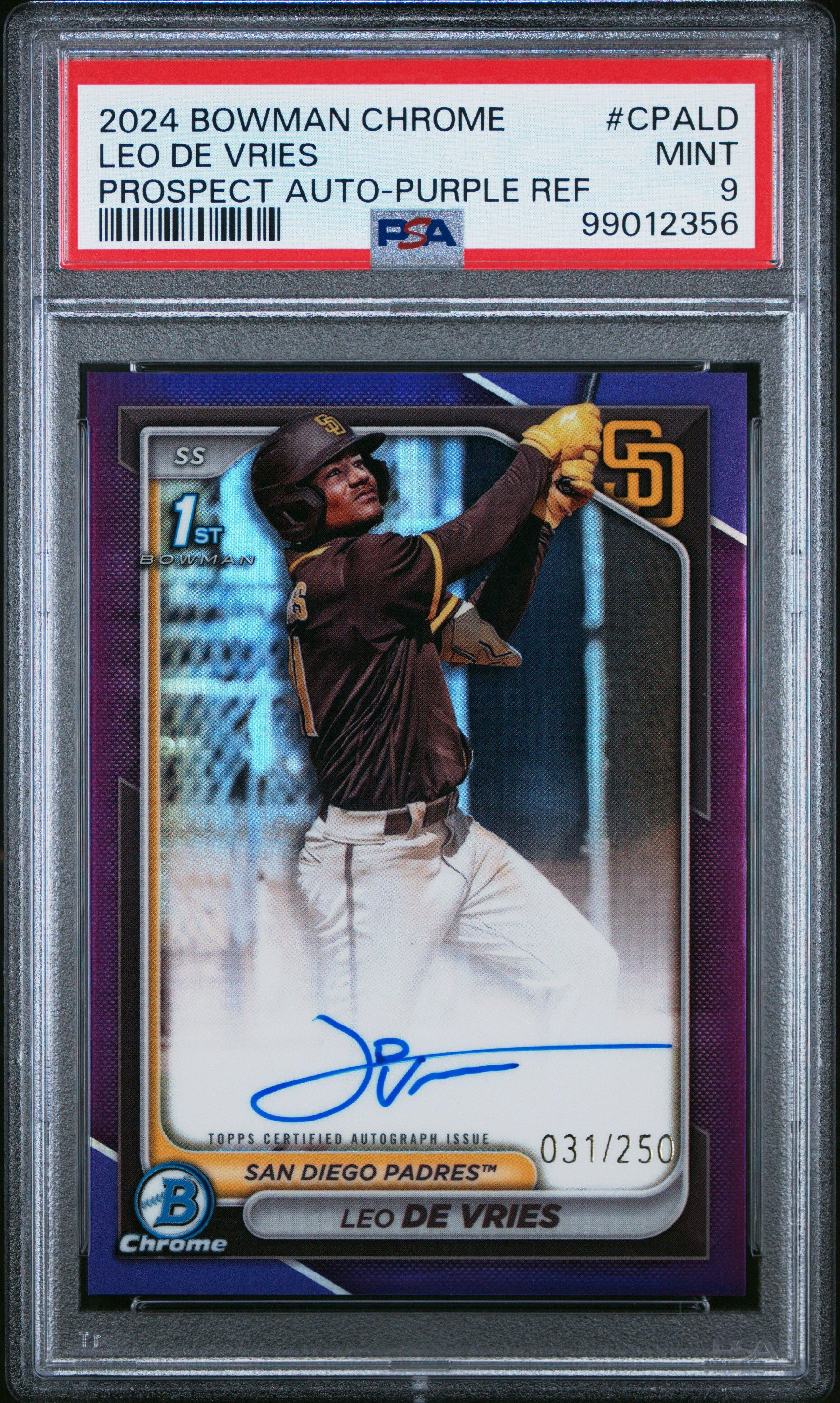 2024 Bowman Chrome Prospect Autographs Cpald Leo De Vries Refractor PSA 9