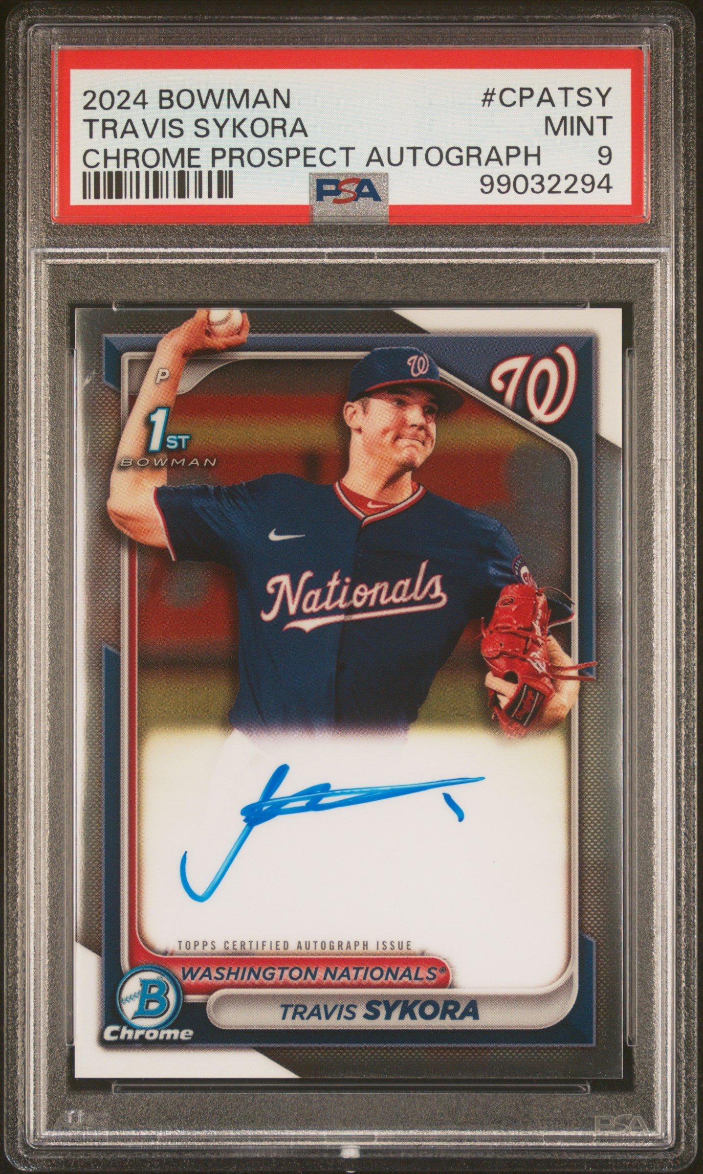 2024 Bowman Chrome Prospect Autographs Cpatsy Travis Sykora PSA 9