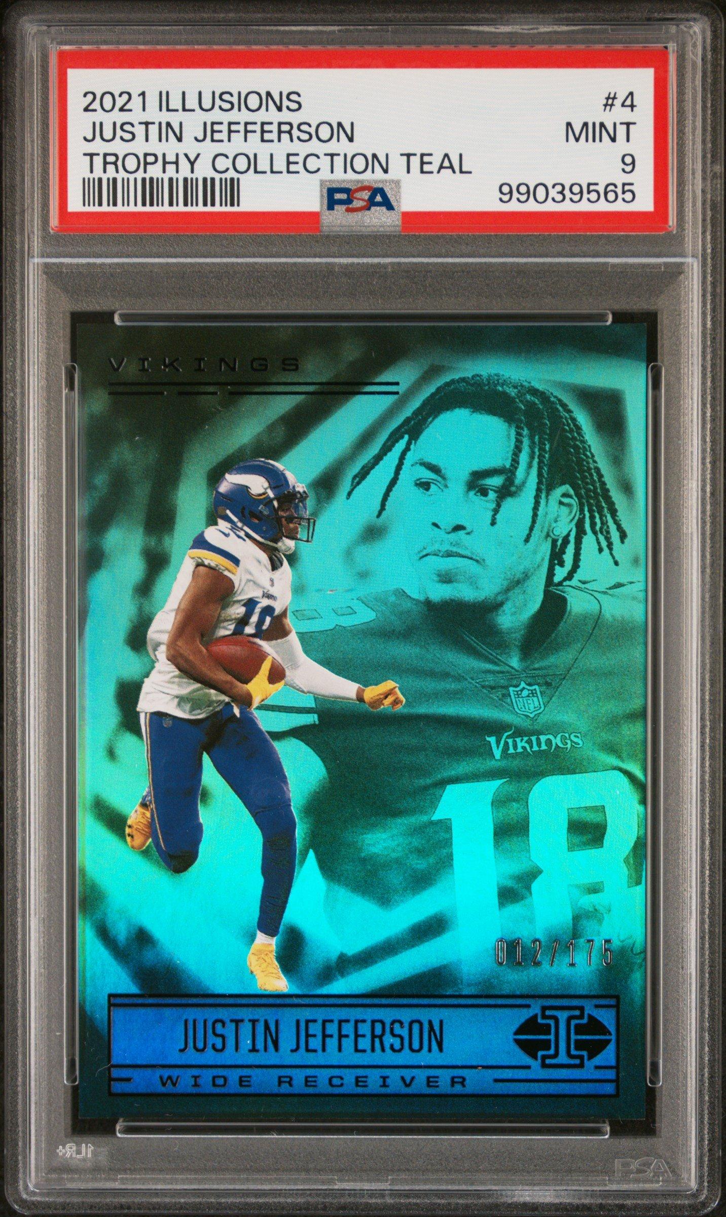 2021 Panini Illusions 4 Justin Jefferson Trophy Collection Teal PSA 9