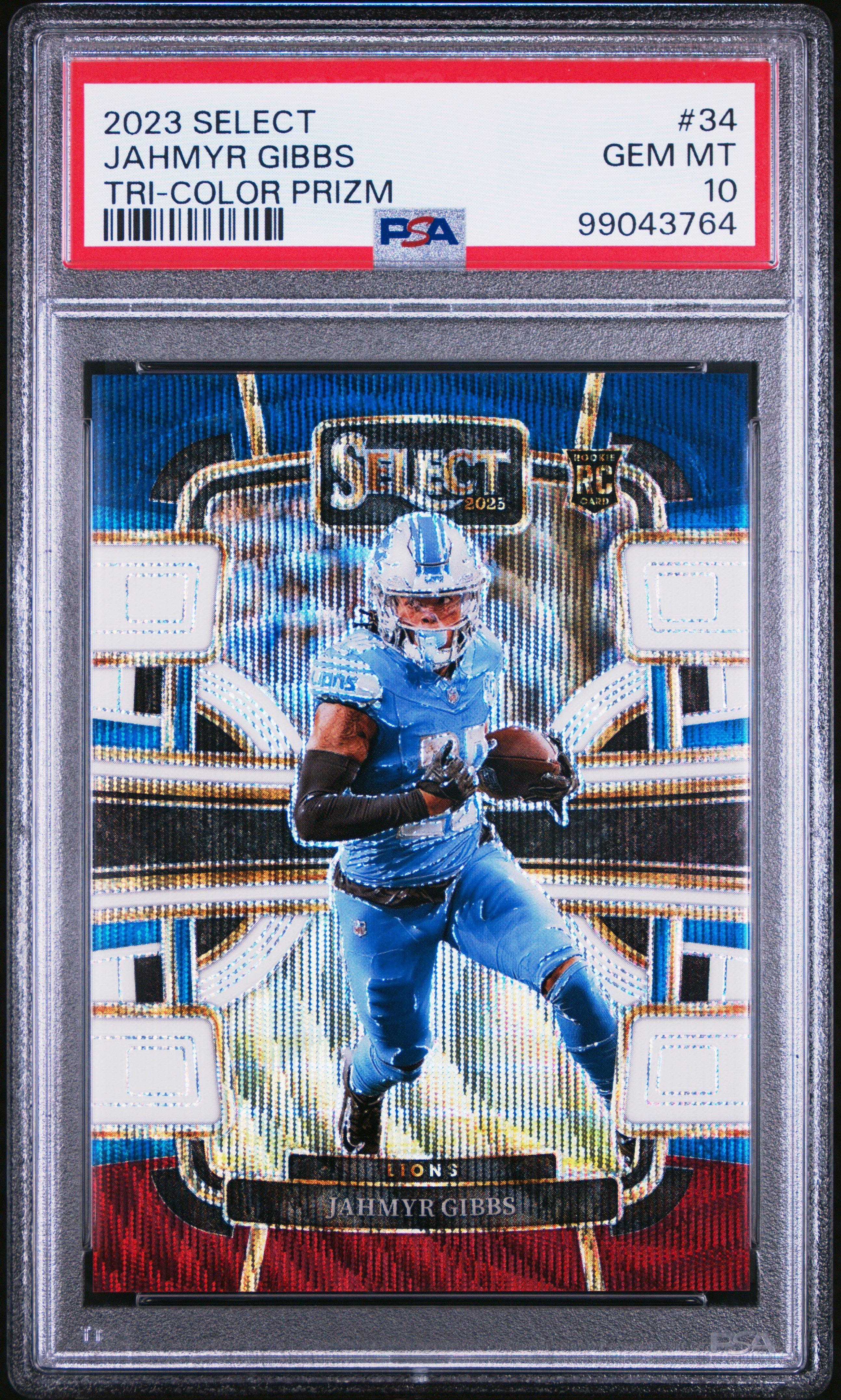 2023 Panini Select 34 Jahmyr Gibbs Tri-color Prizm PSA 10