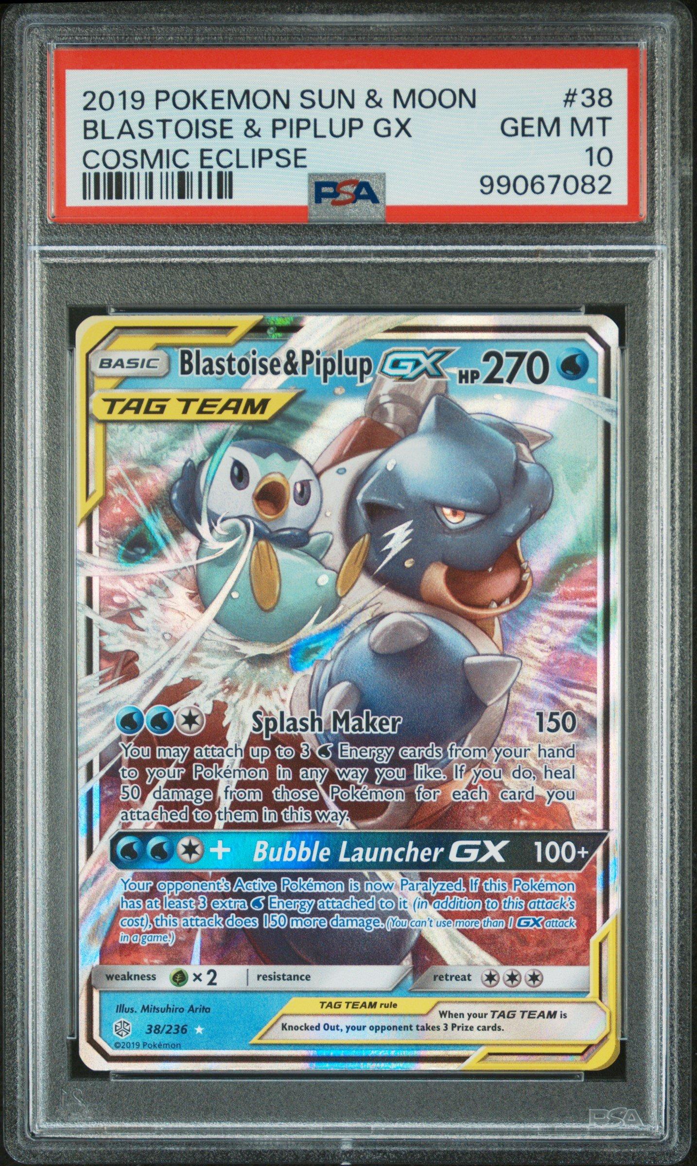 2019 Pokemon Sun & Moon Cosmic Eclipse 38 Blastoise & Piplup Gx