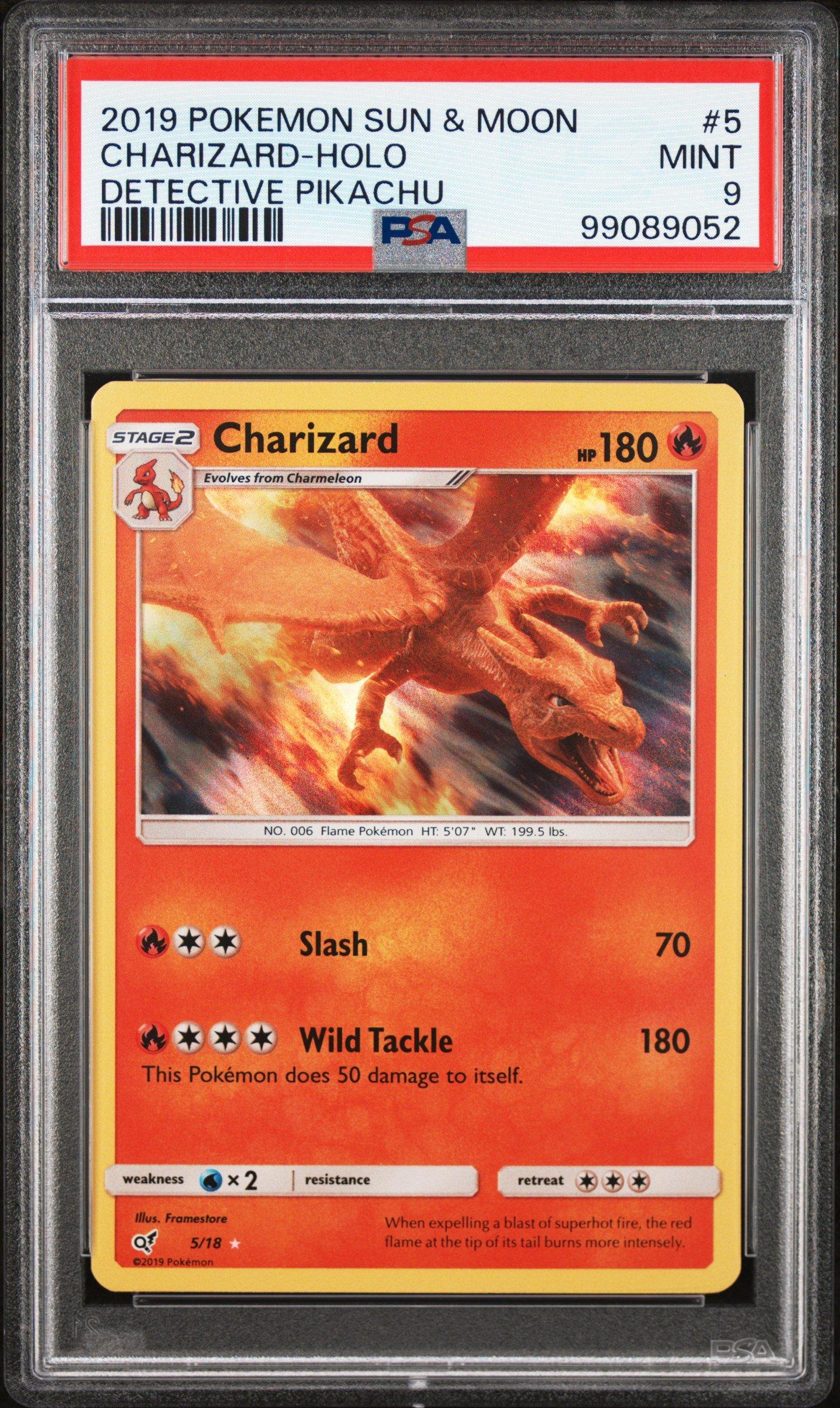 2019 Pokemon Sun & Moon Detective Pikachu 5 Charizard-holo PSA 9