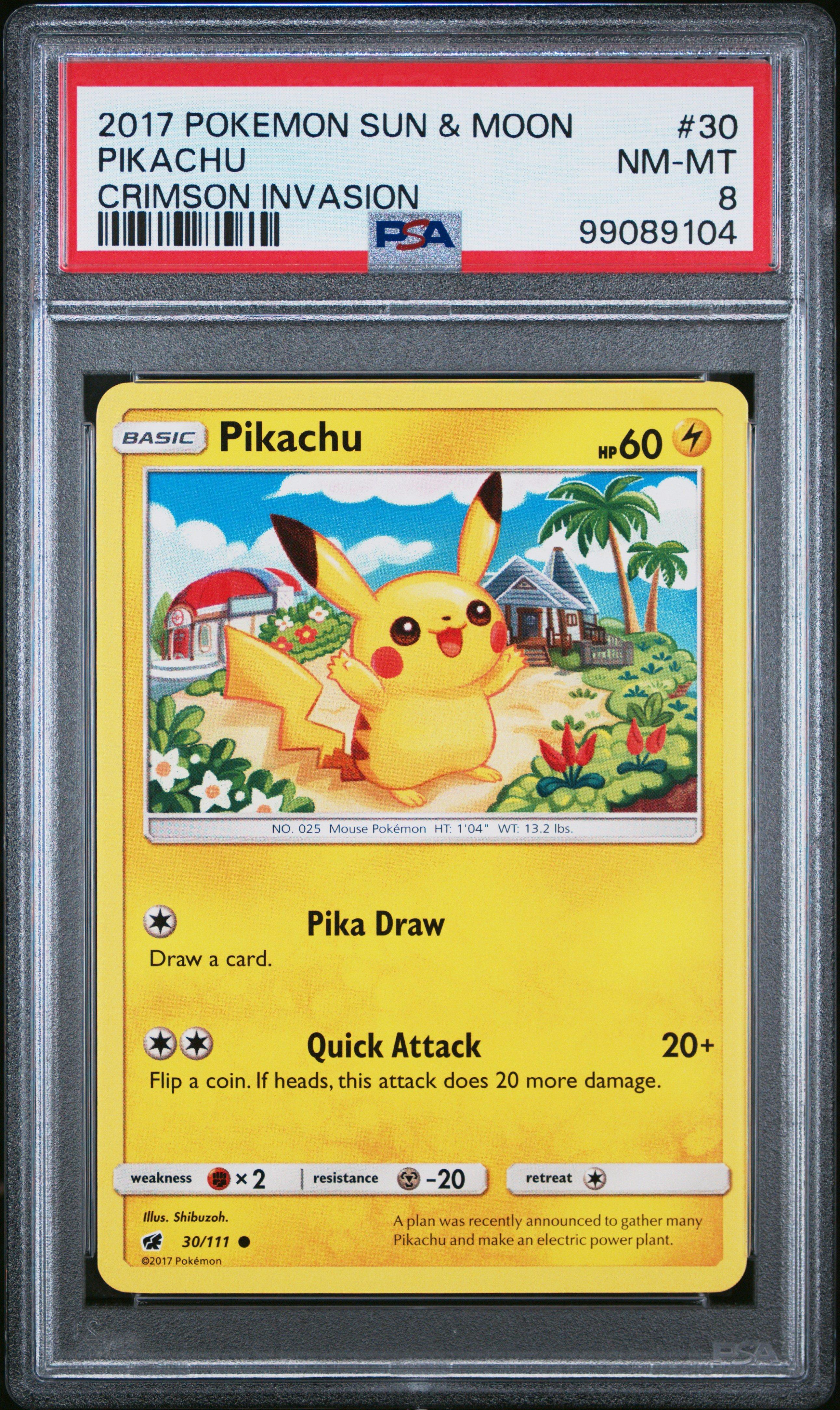 2017 Pokemon Sun & Moon Crimson Invasion 30 Pikachu PSA 8