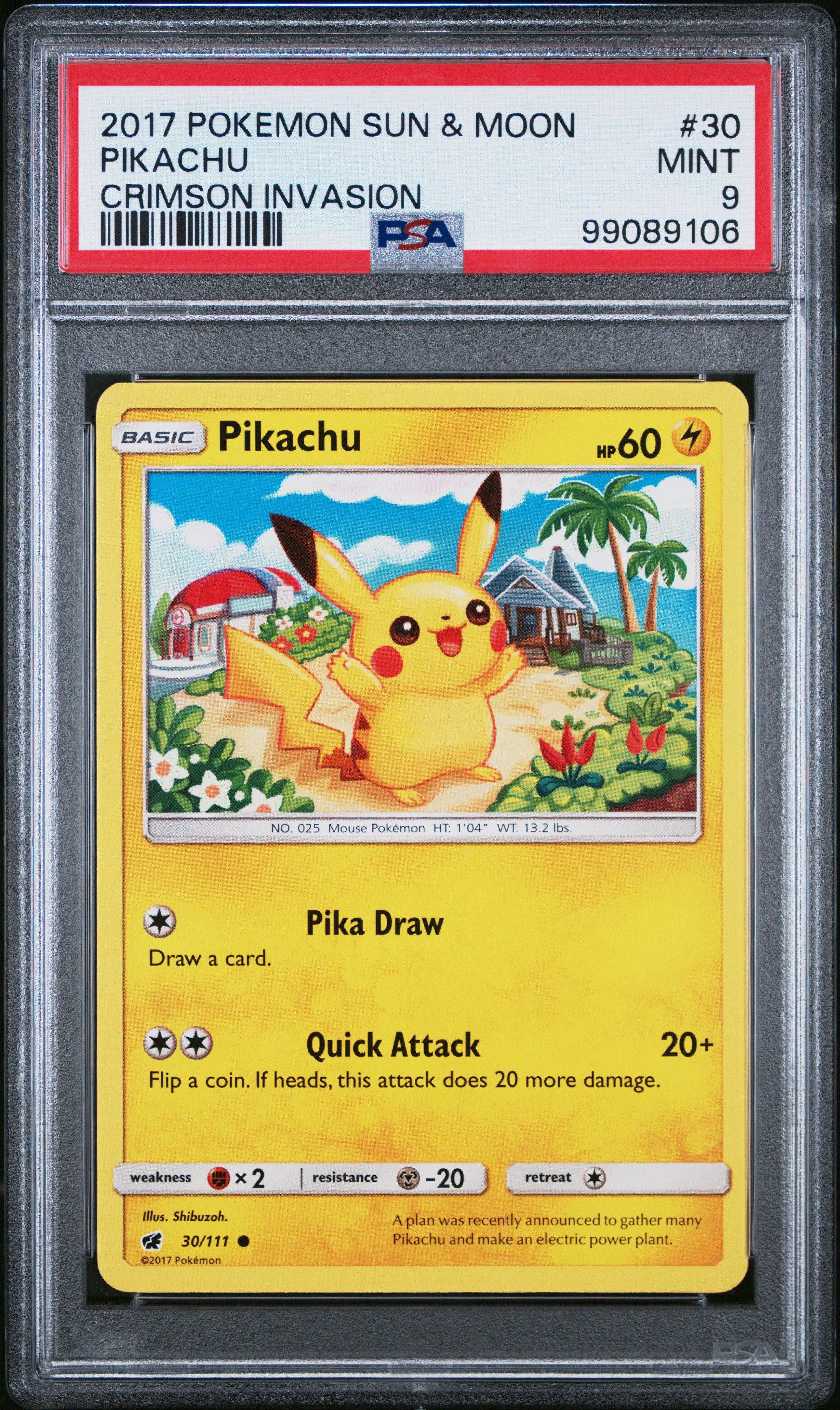 2017 Pokemon Sun & Moon Crimson Invasion 30 Pikachu PSA 9 Graded