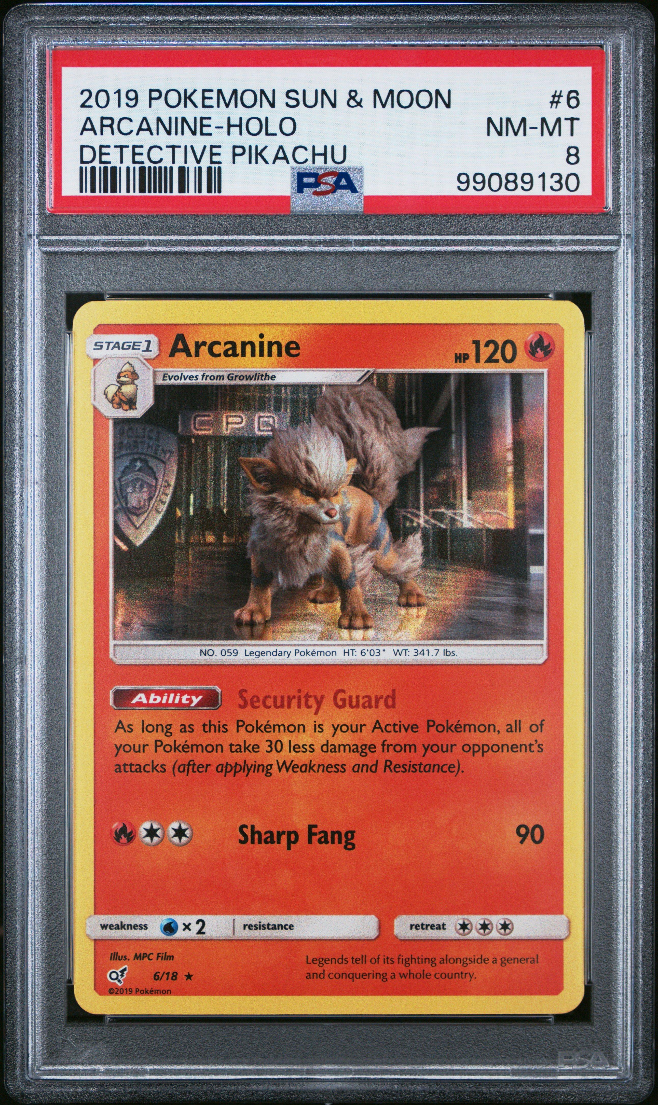 2019 Pokemon Sun & Moon Detective Pikachu 6 Arcanine-holo PSA 8