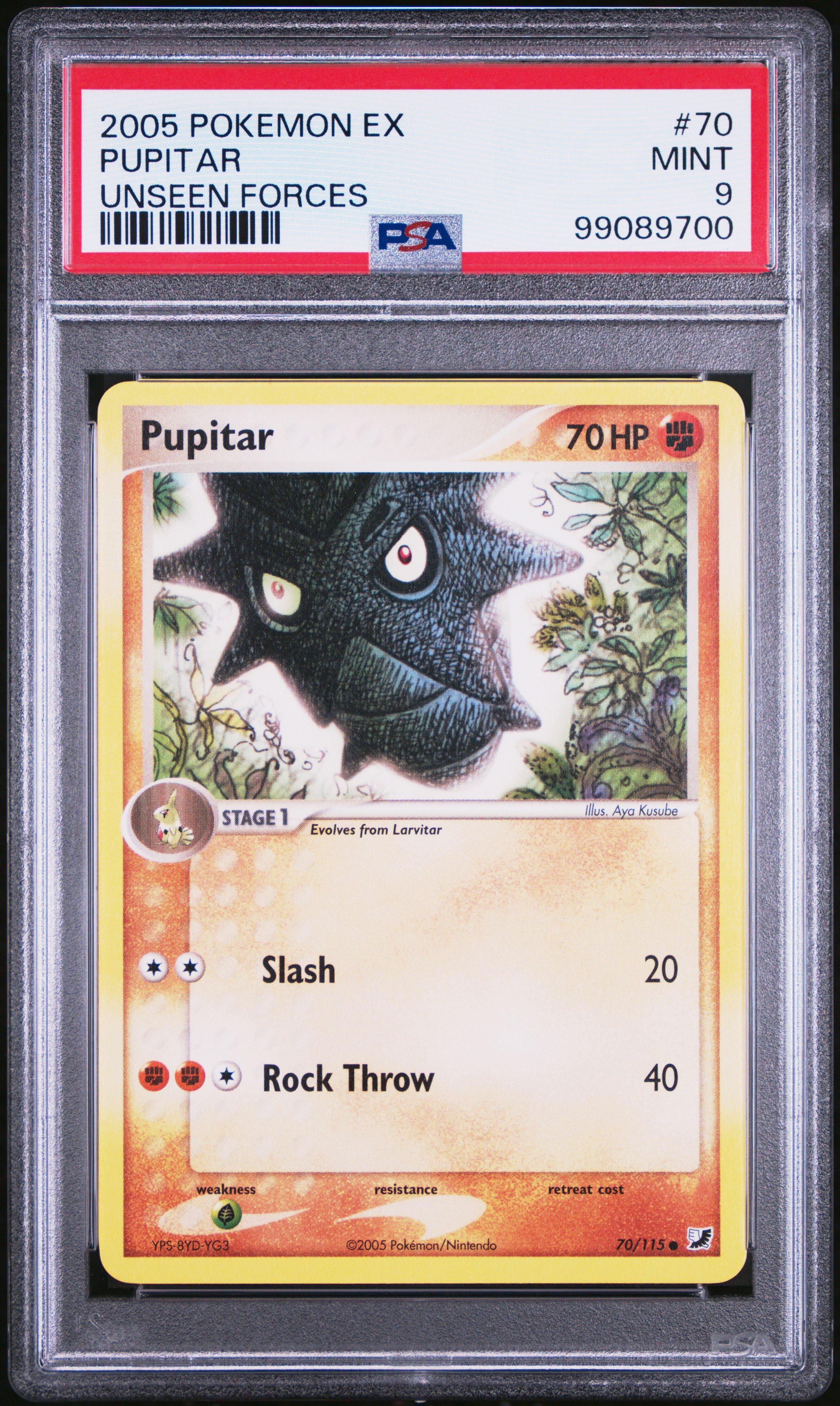 2005 Pokemon Ex Unseen Forces 70 Pupitar PSA 9
