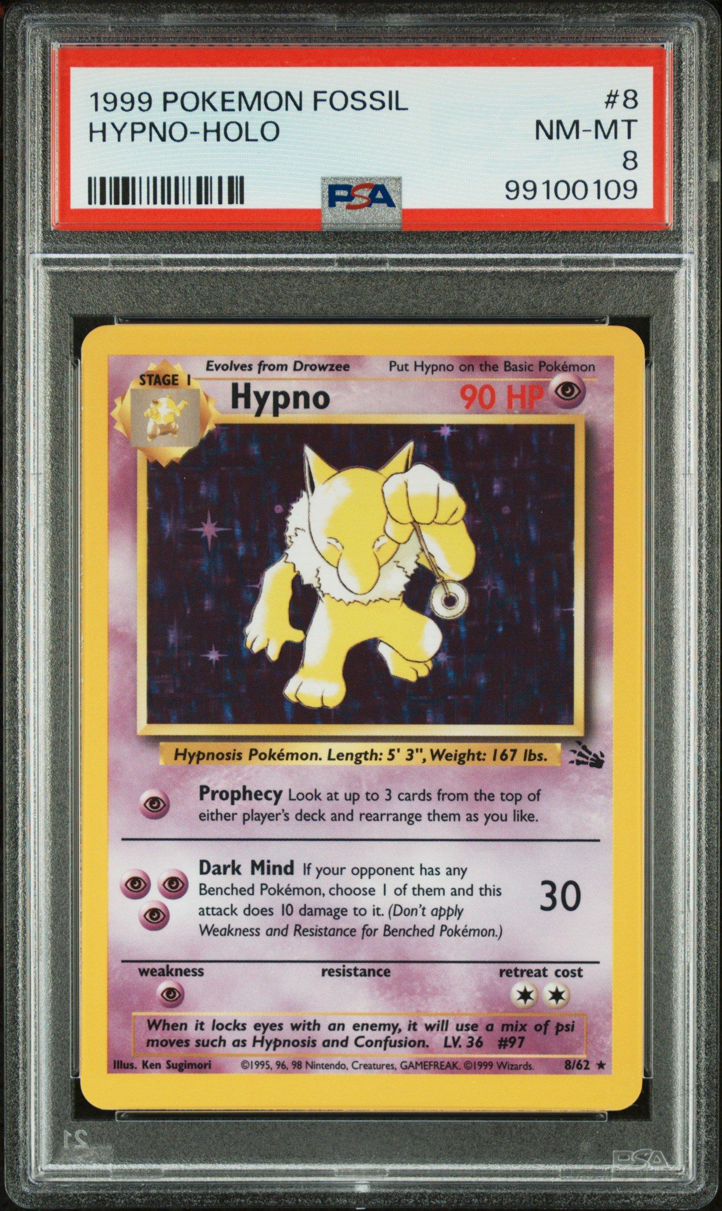 1999 hypno pokemon card 1999 Pokemon Fossil 8 Hypno-holo PSA 8