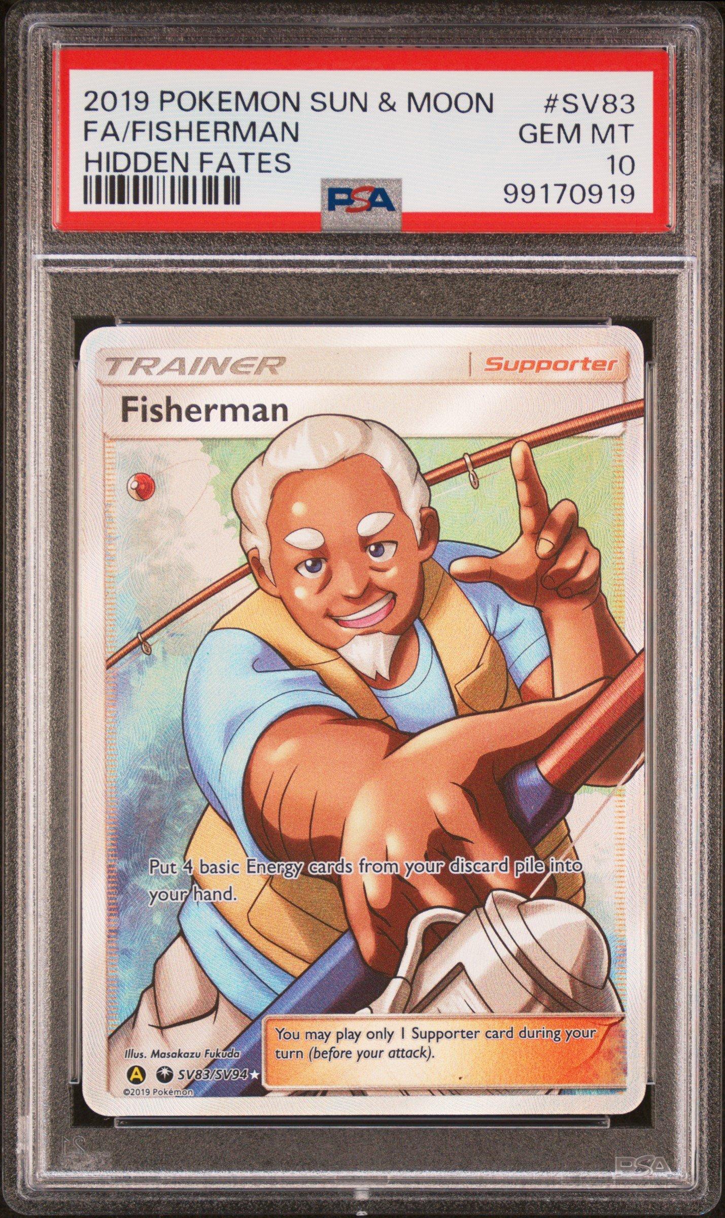 2019 Pokemon Sun & Moon Hidden Fates Sv83 Full Art/fisherman PSA 10