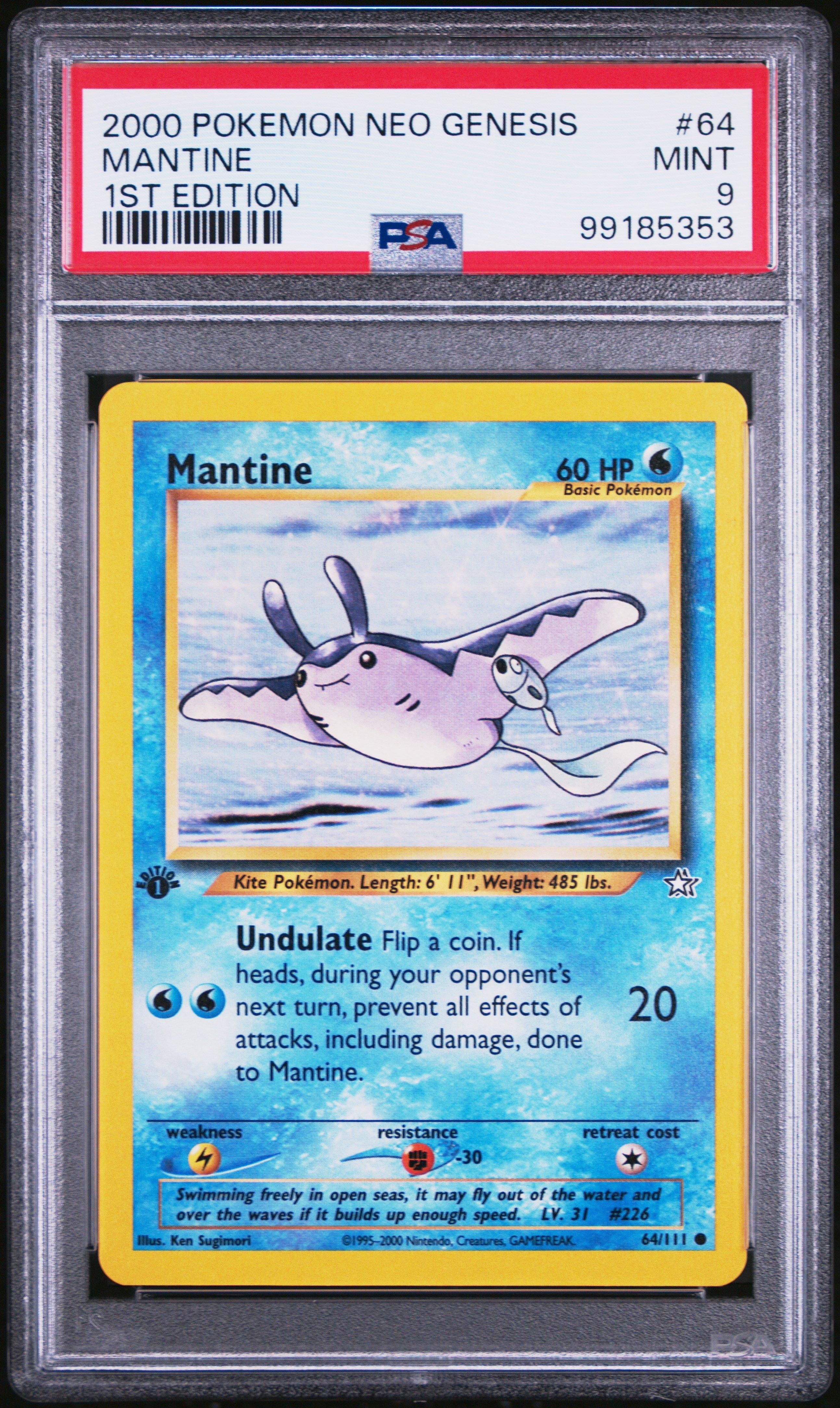2000 Pokemon Neo Genesis 1st Edition 64 Mantine PSA 9
