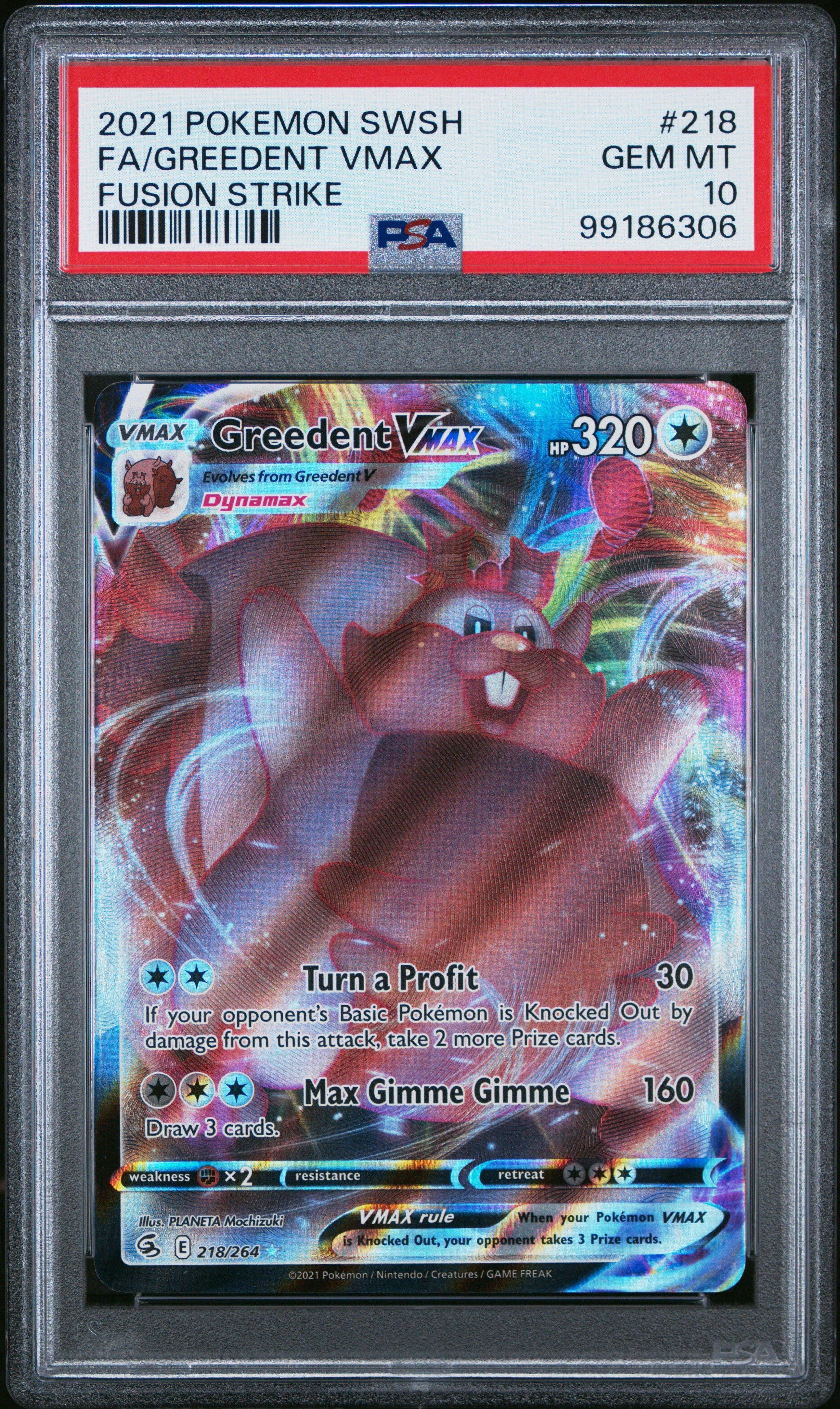 2021 Pokemon Sword & Shield Fusion Strike 218 Full Art/greedent Vmax PSA 10  Graded Card | GameStop