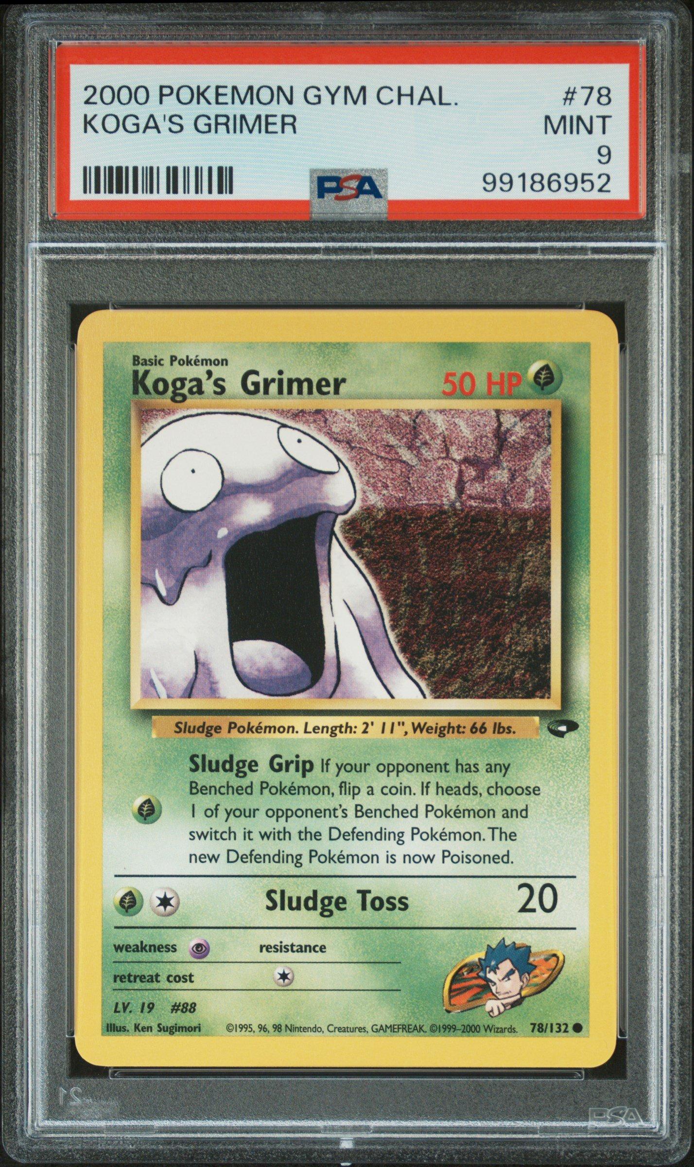 1995 grimer pokemon card 2000 Pokemon Gym Challenge 78 Koga's Grimer PSA 9 Graded Card