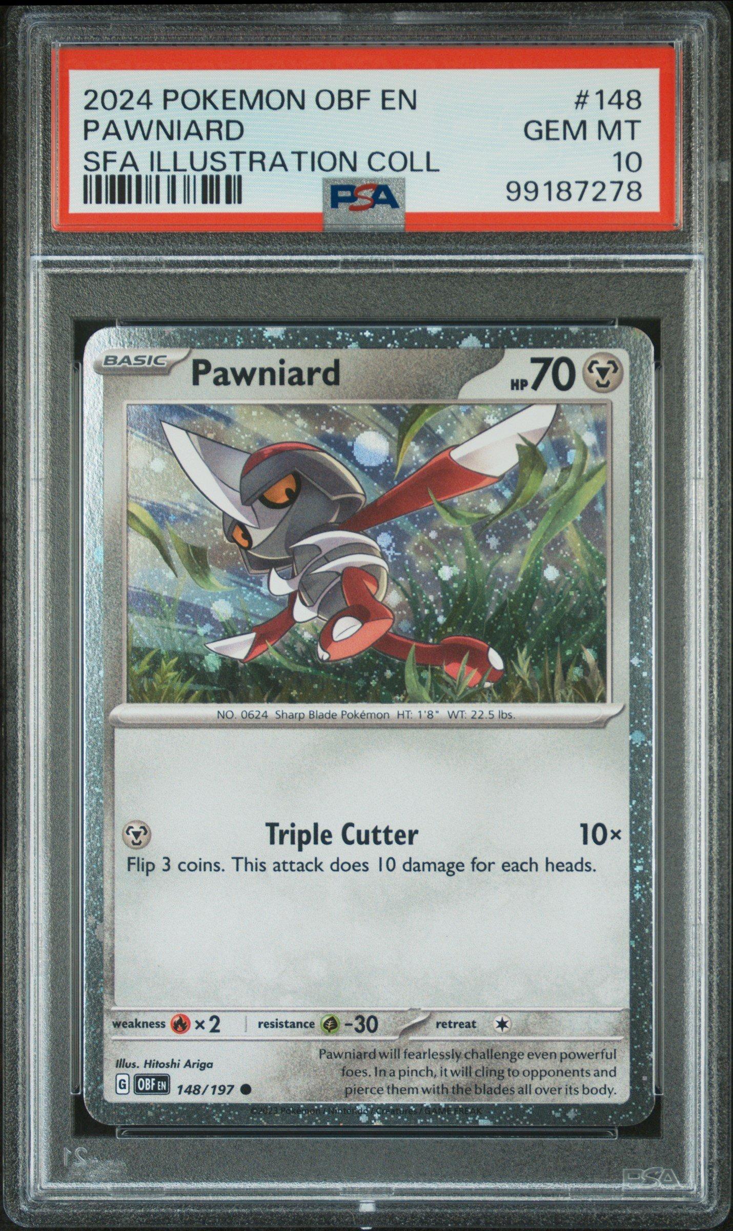 2024 Pokemon Obf En-obsidian Flames 148 Pawniard Shrouded Fable Illustration Collection PSA 10