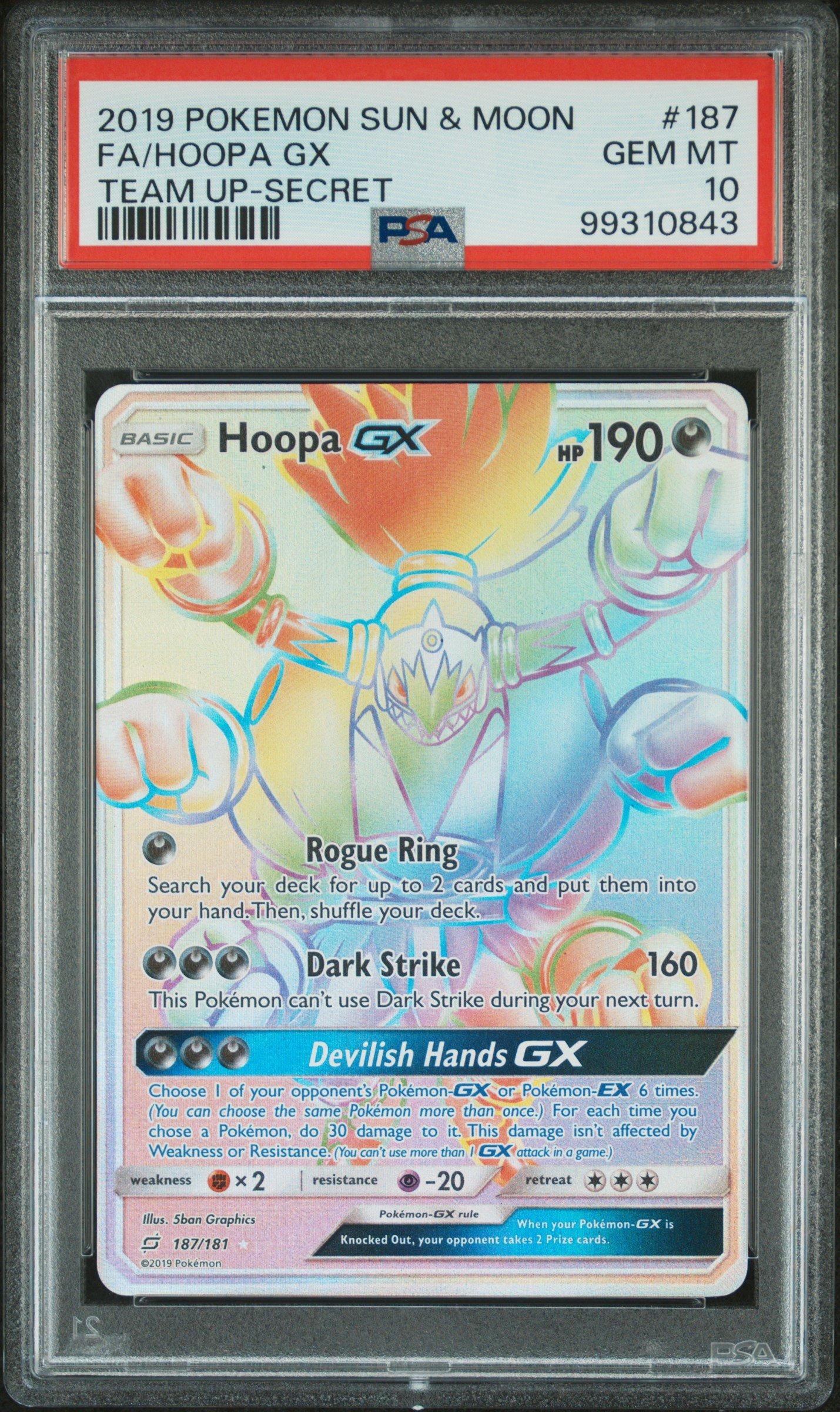 2019 Pokemon Sun & Moon Team Up 187 Full Art/hoopa Gx Secret PSA