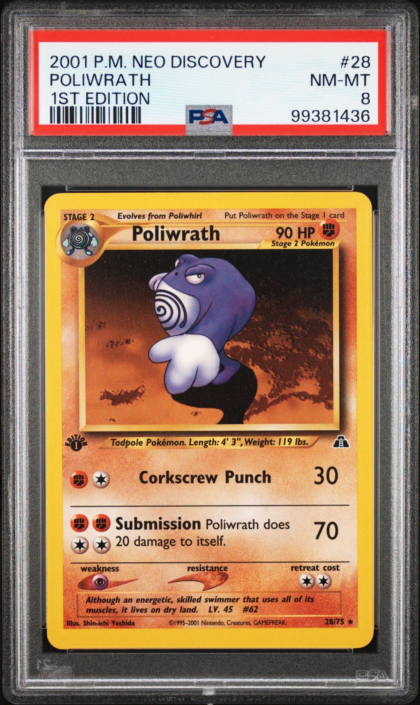 2001 Pokemon Neo Discovery 28 Poliwrath 1st Edition PSA 8