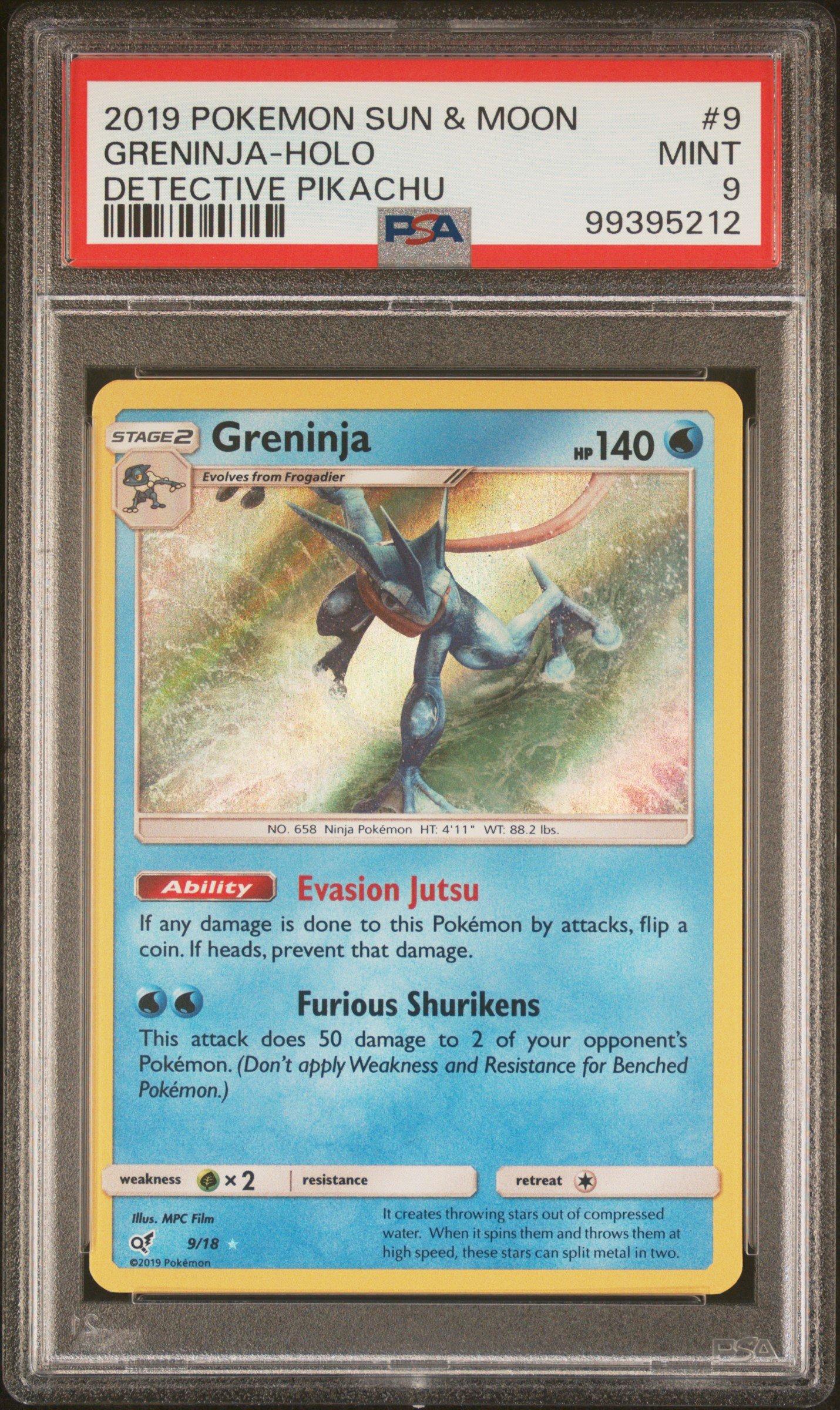 2019 Pokemon Sun & Moon Detective Pikachu 9 Greninja-holo PSA 9