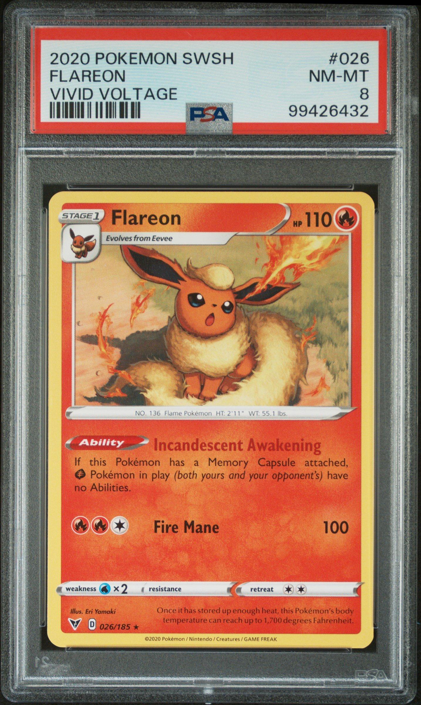 2020 Pokemon Sword & Shield Vivid Voltage 026 Flareon PSA 8