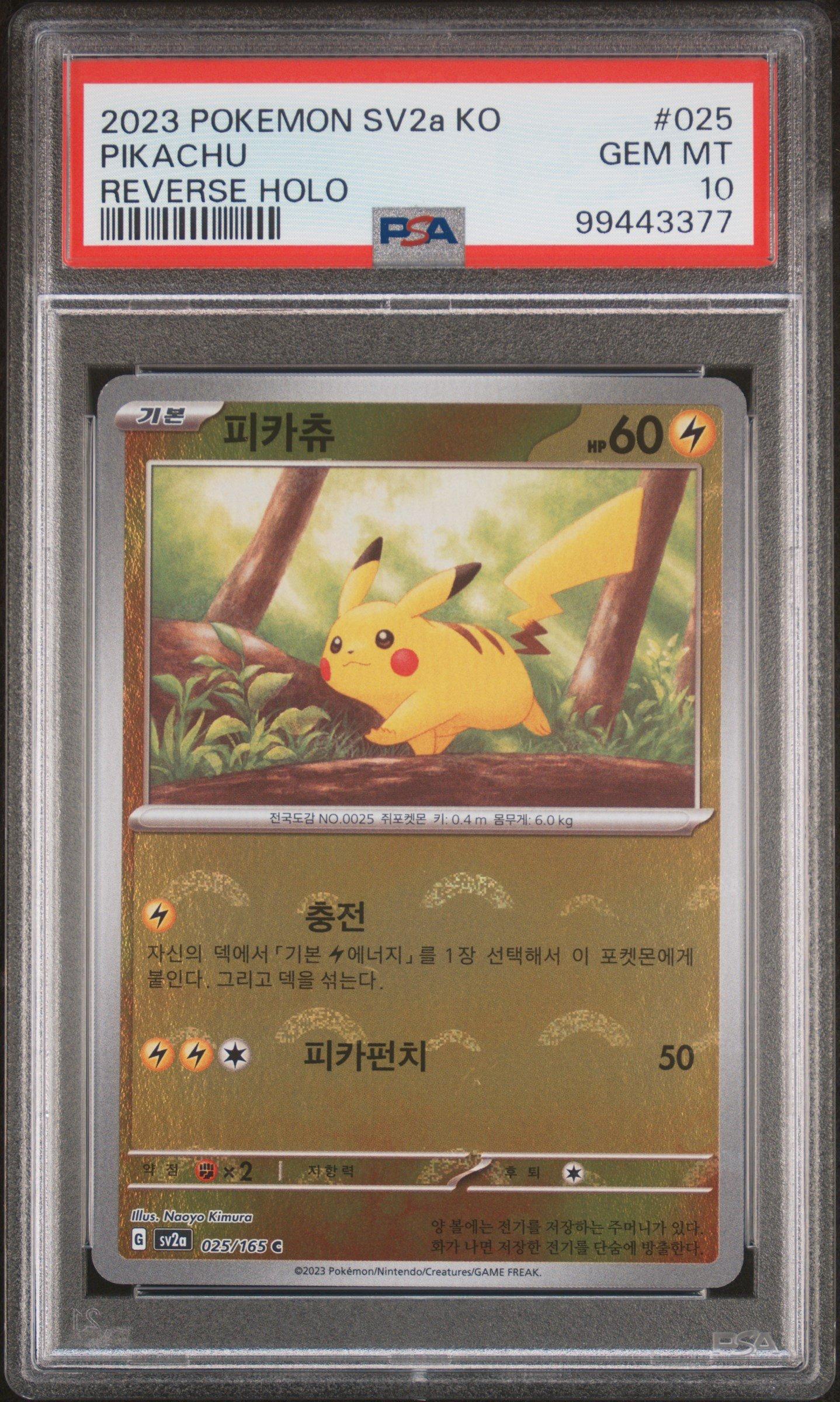 2023 Pokemon Korean Sv2a-pokemon 151 025 Pikachu Reverse Holo PSA