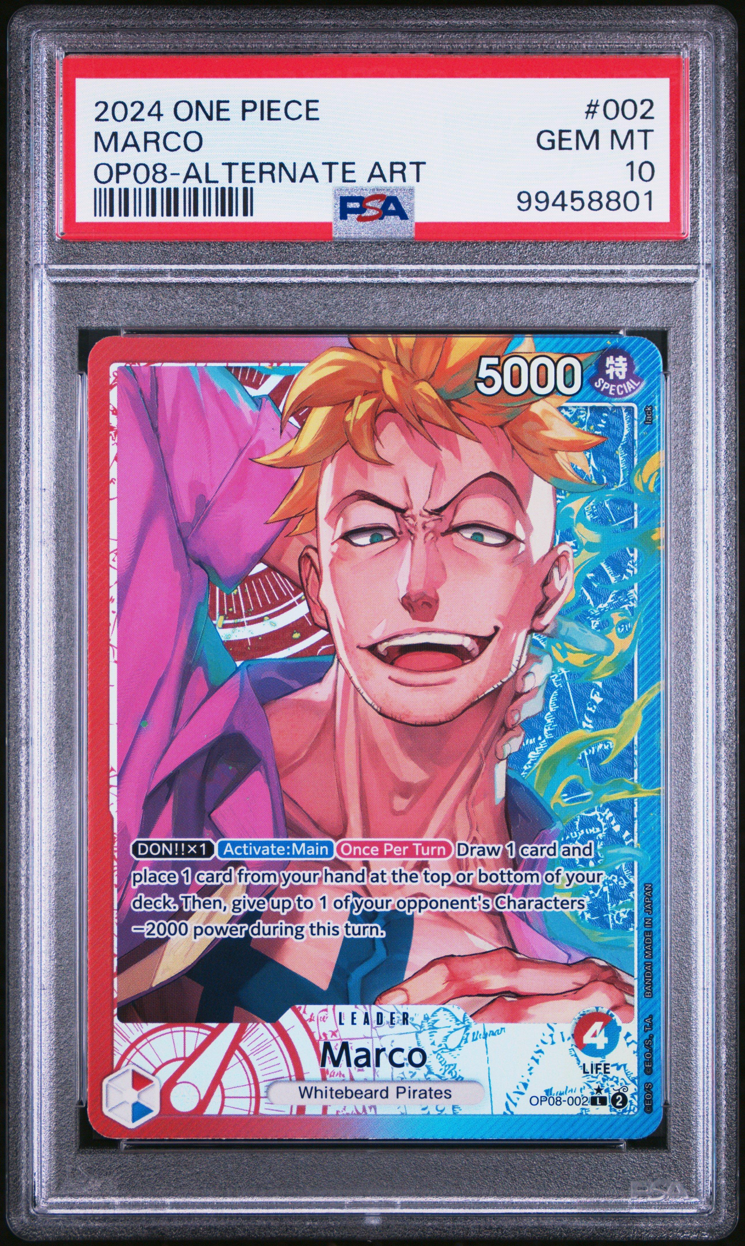 2024 One Piece Op08-two Legends 002 Marco Alternate Art PSA 10