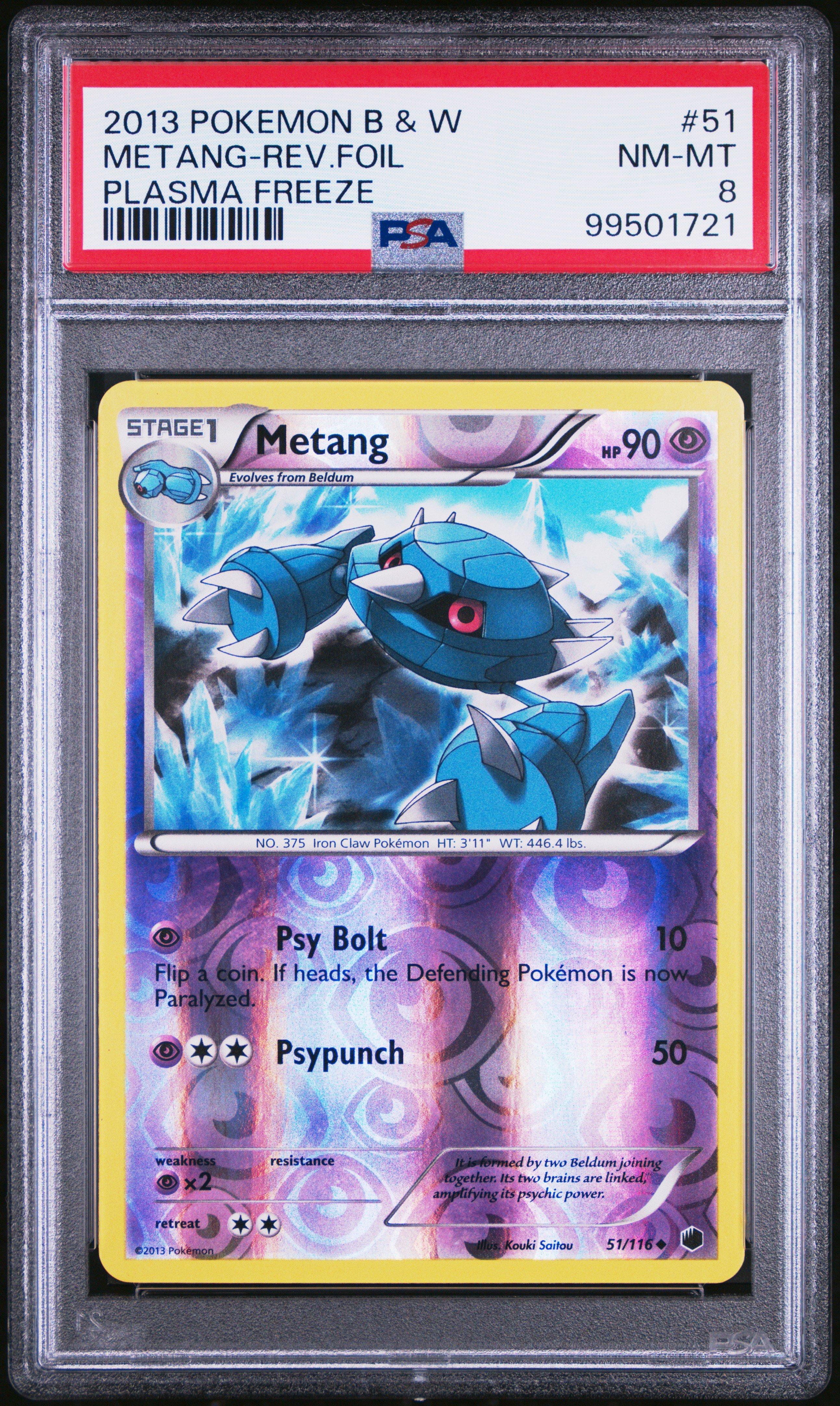 2013 Pokemon Black & White Plasma Freeze 51 Metang-reverse Foil PSA 8