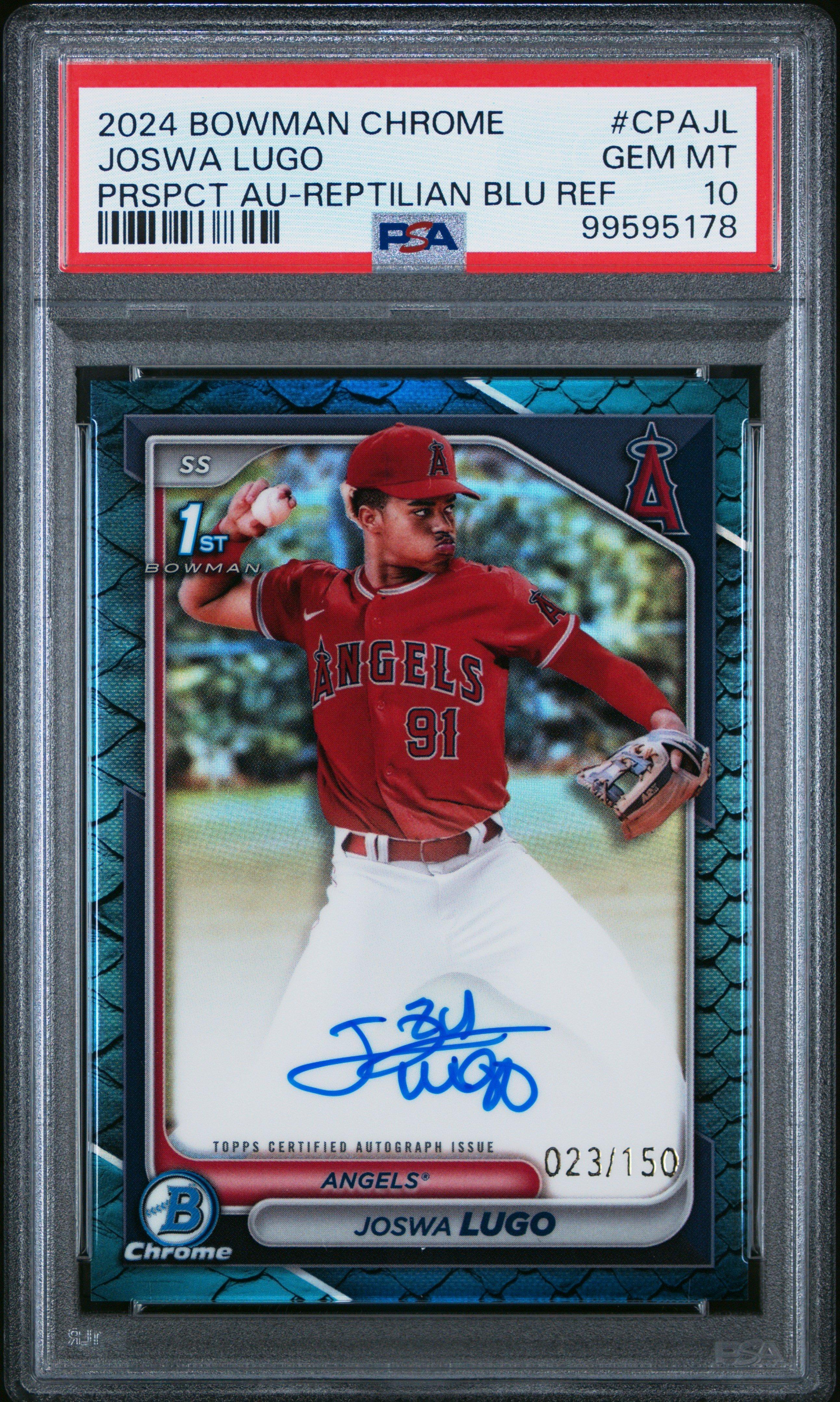 2024 Bowman Chrome Prospect Autographs Cpajl Joswa Lugo Reptilian Blue Refractor PSA 10