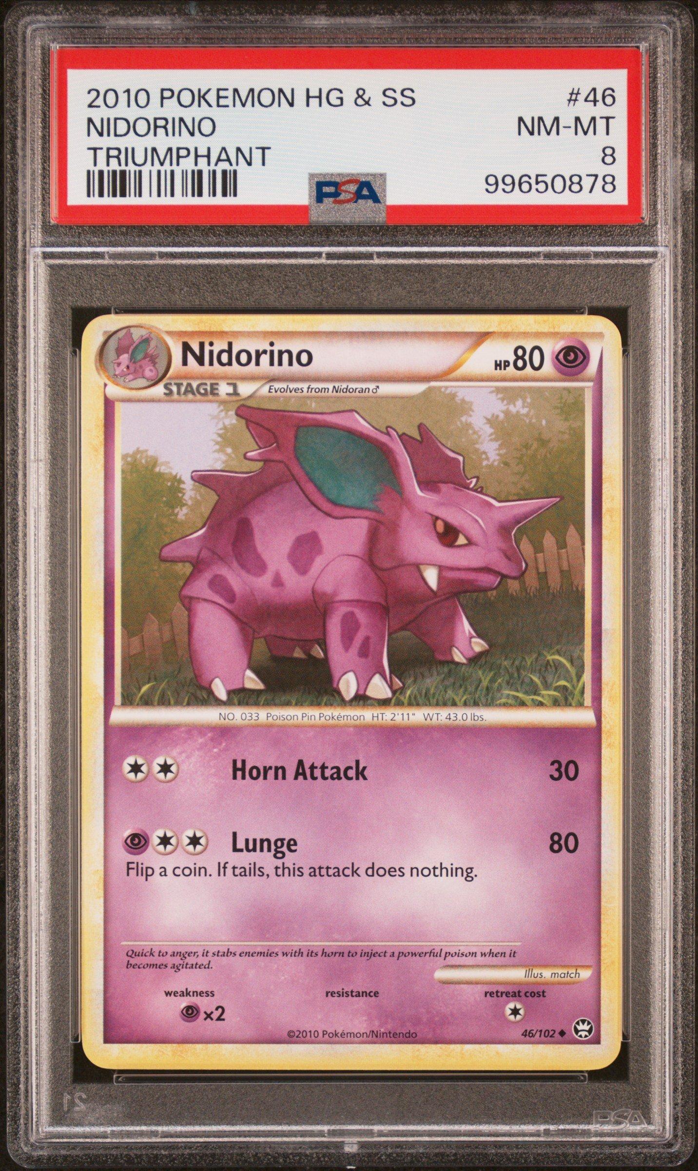 2010 Pokemon Heartgold & Soulsilver Triumphant 46 Nidorino PSA 8