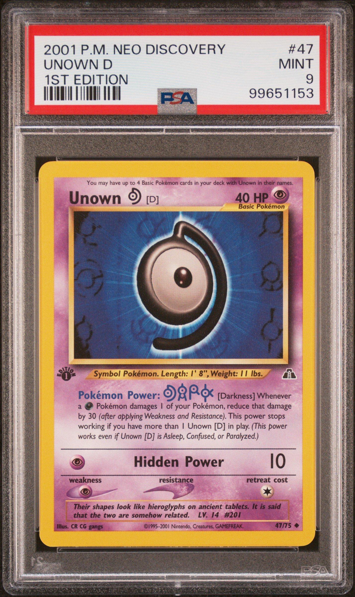 2001 Pokemon Neo Discovery 47 Unown D 1st Edition PSA 9