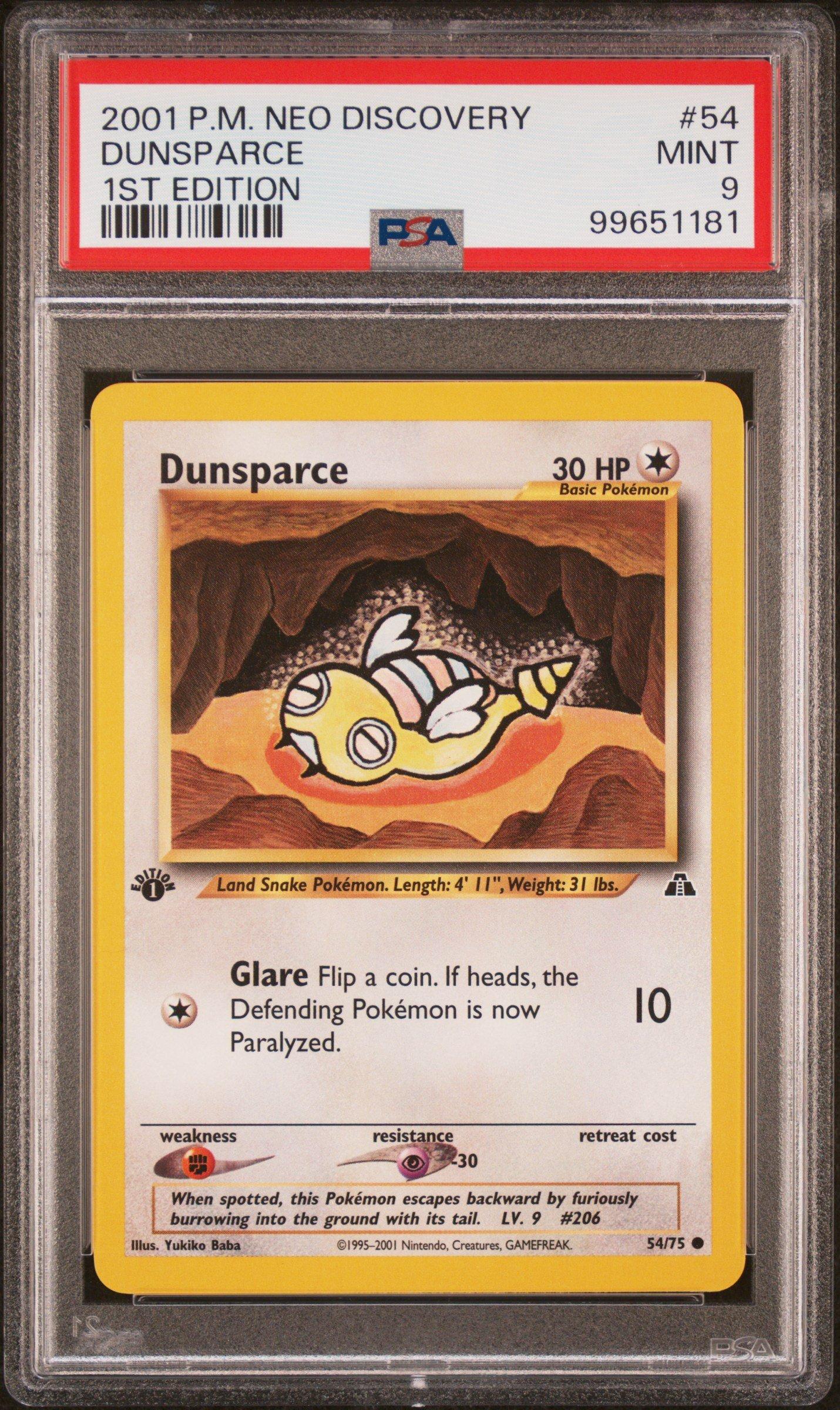 2001 Pokemon Neo Discovery 54 Dunsparce 1st Edition PSA 9 Graded