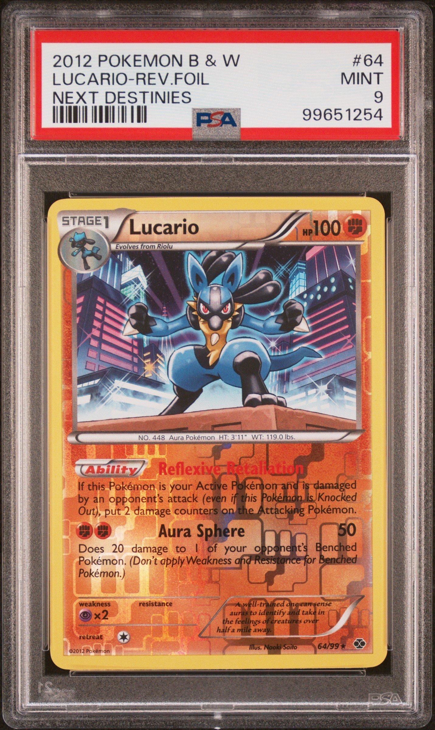 2012 Pokemon Black & White Next Destinies 64 Lucario-reverse Foil PSA 9
