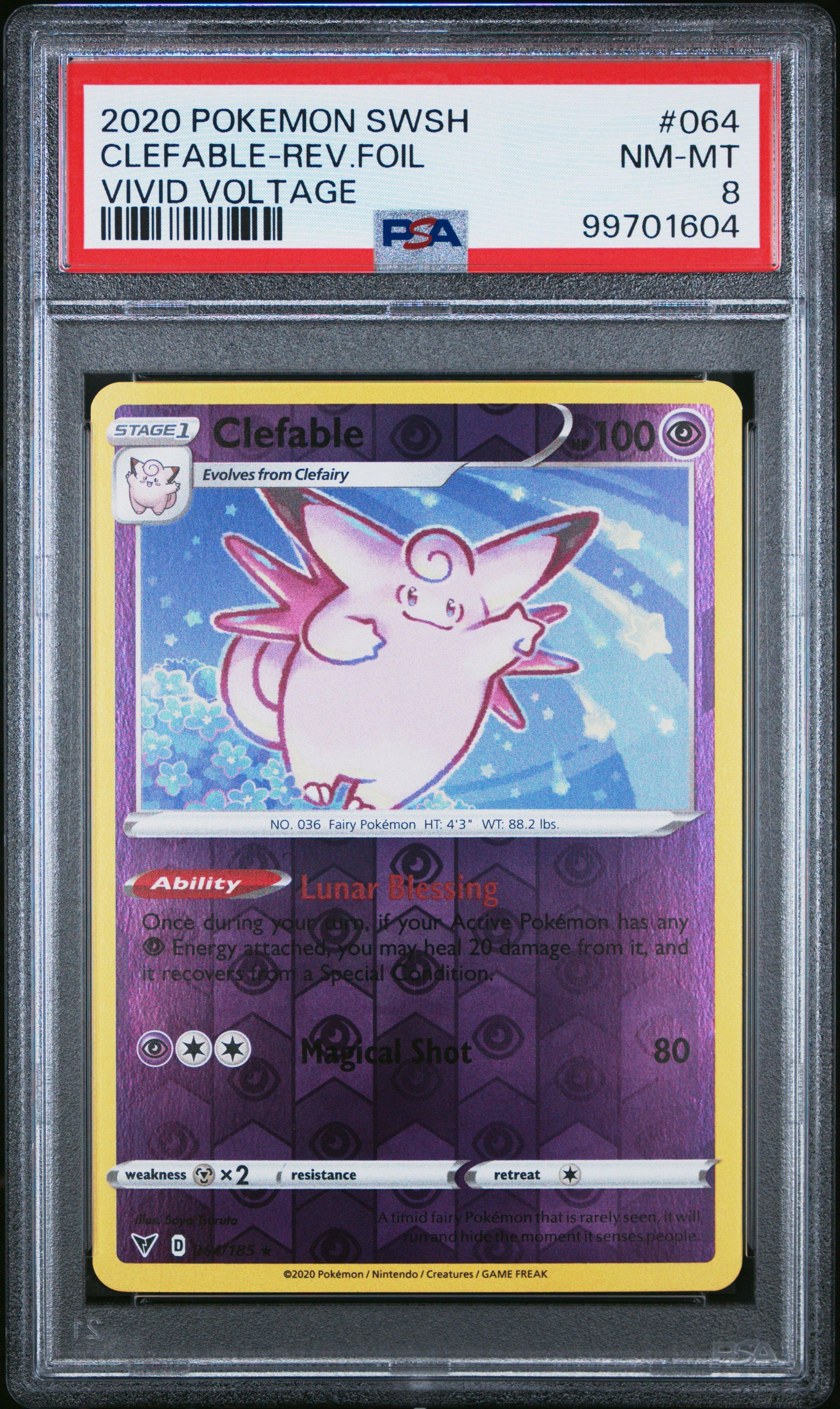 2020 Pokemon Sword & Shield Vivid Voltage 064 Clefable-reverse Foil PSA 8