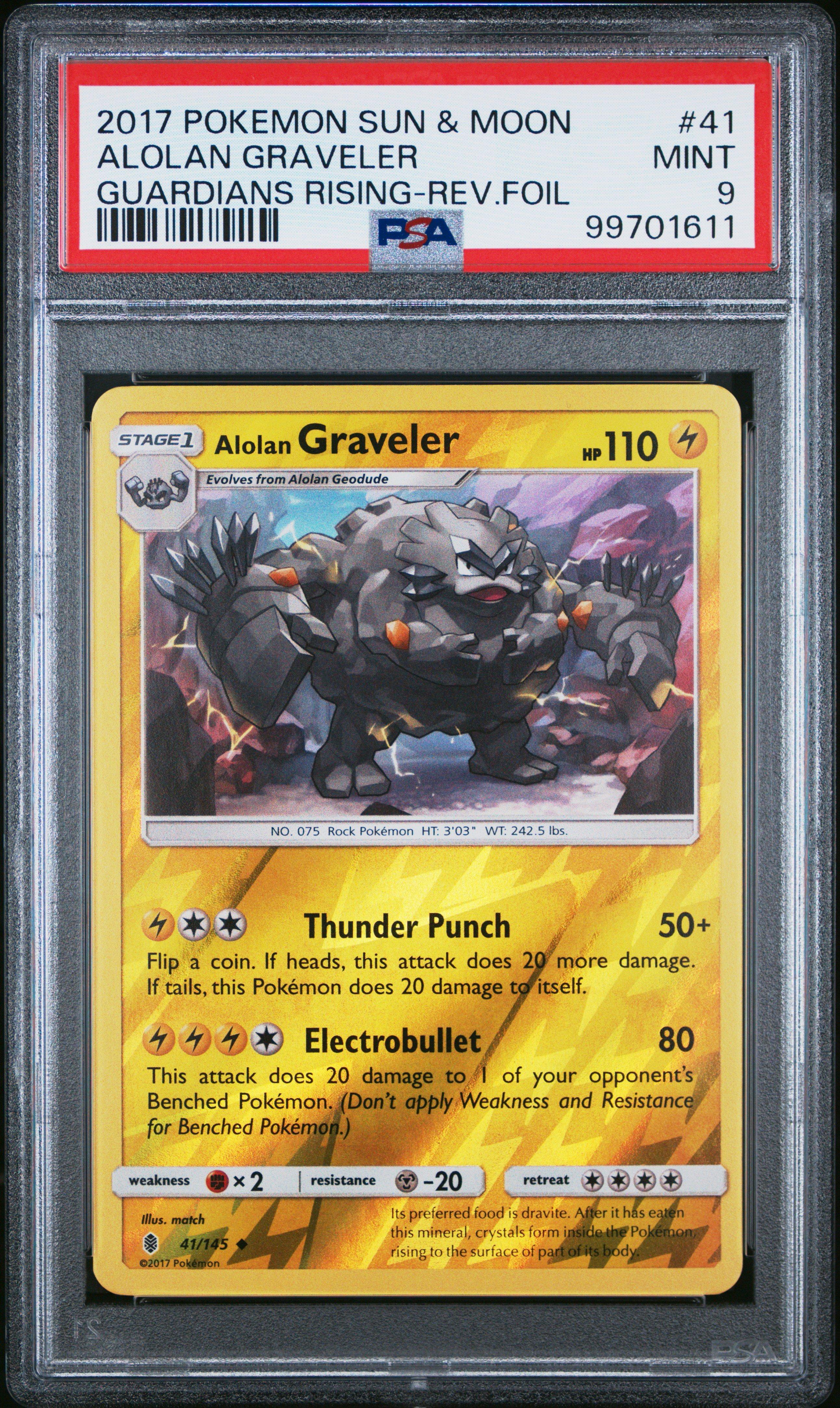 2017 Pokemon Sun & Moon Guardians Rising 41 Alolan Graveler-reverse Foil PSA 9